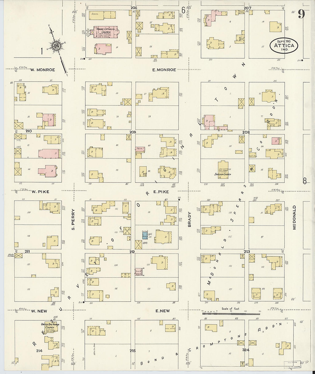 This old map of Attica, Fountain County, Indiana was created by Sanborn Map Company in 1910