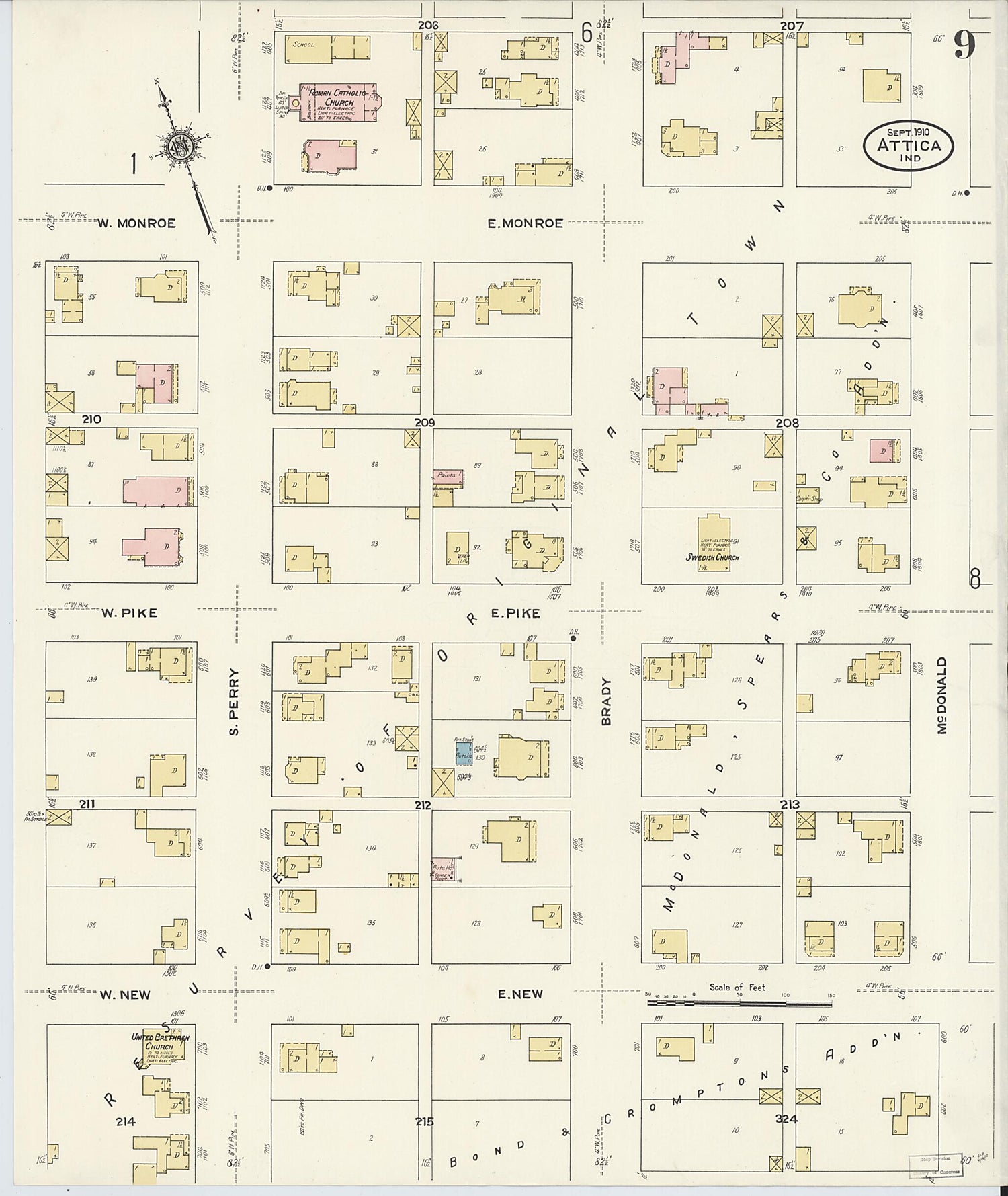 This old map of Attica, Fountain County, Indiana was created by Sanborn Map Company in 1910