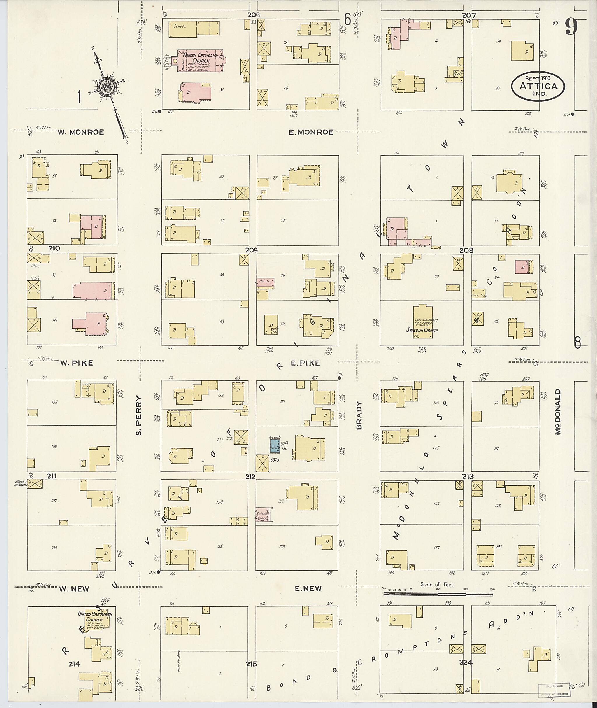 This old map of Attica, Fountain County, Indiana was created by Sanborn Map Company in 1910