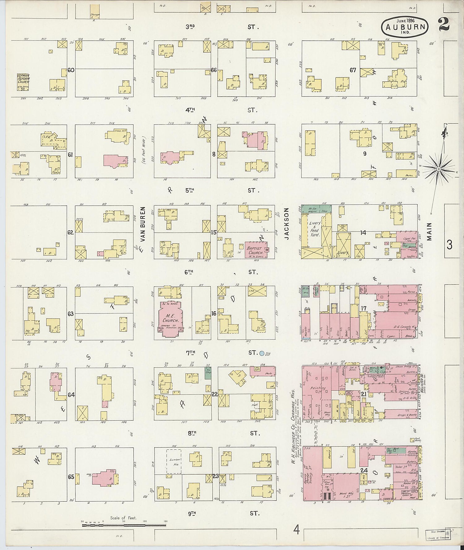 This old map of Auburn, De Kalb County, Indiana was created by Sanborn Map Company in 1896