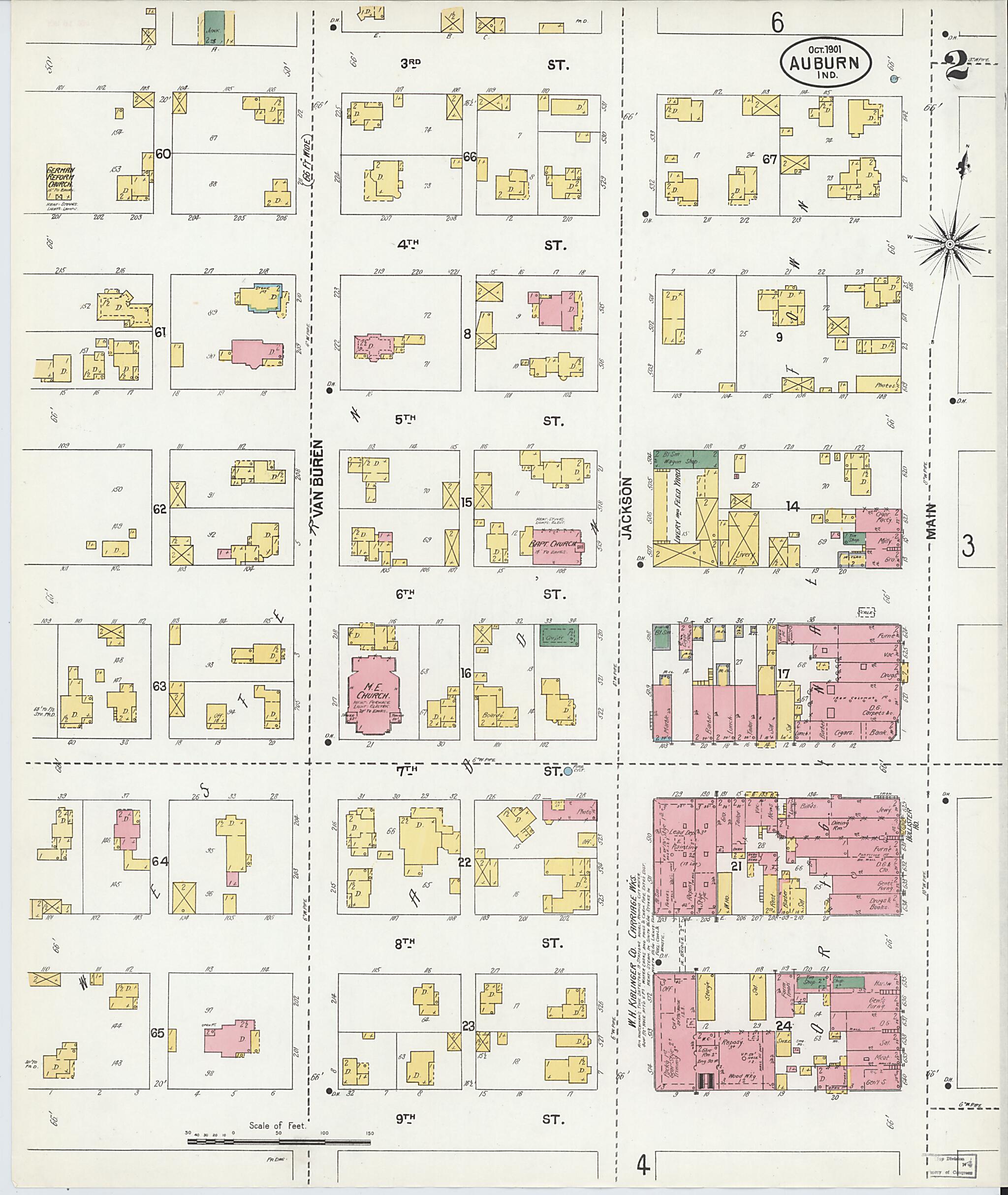 This old map of Auburn, De Kalb County, Indiana was created by Sanborn Map Company in 1901