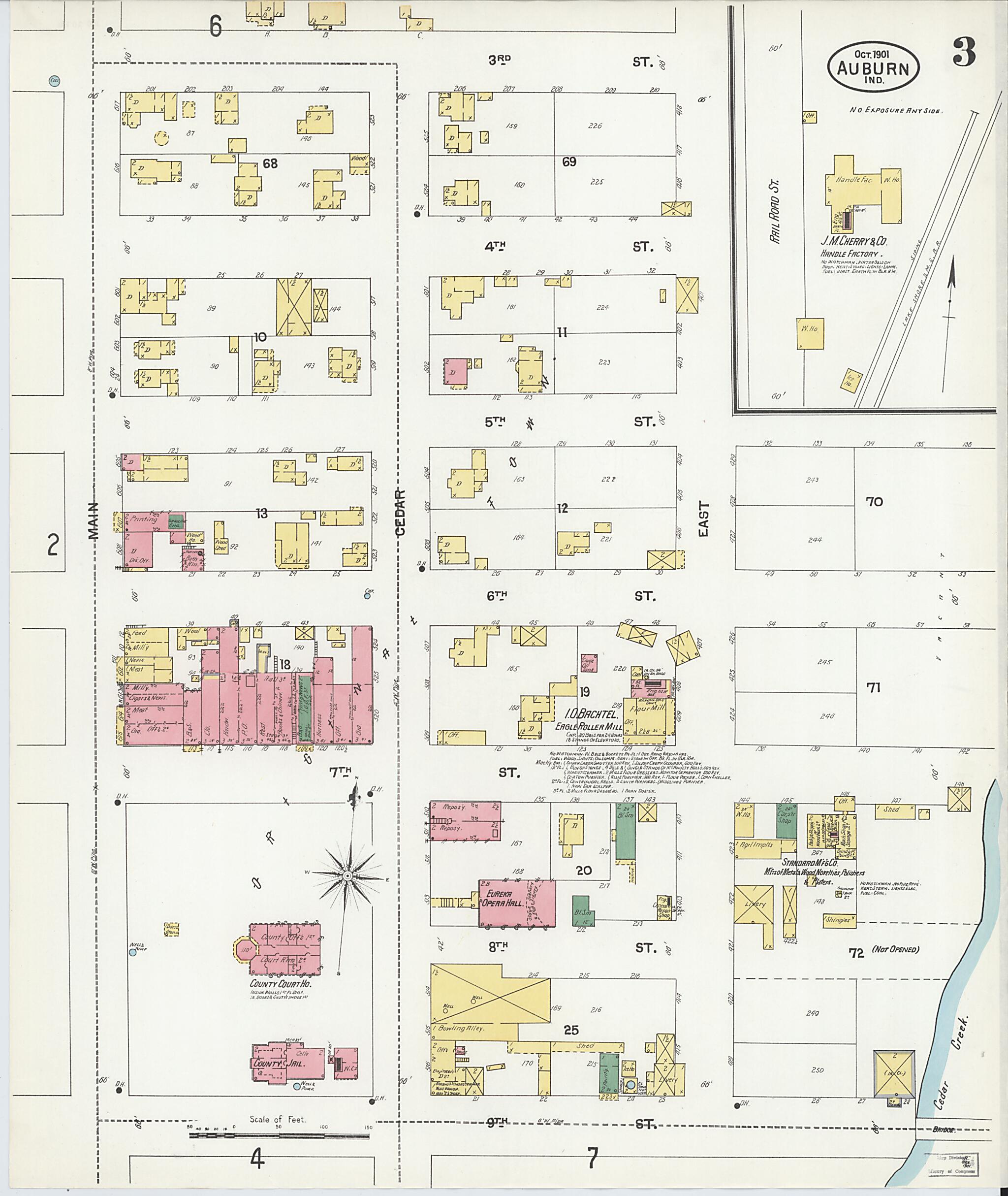 This old map of Auburn, De Kalb County, Indiana was created by Sanborn Map Company in 1901