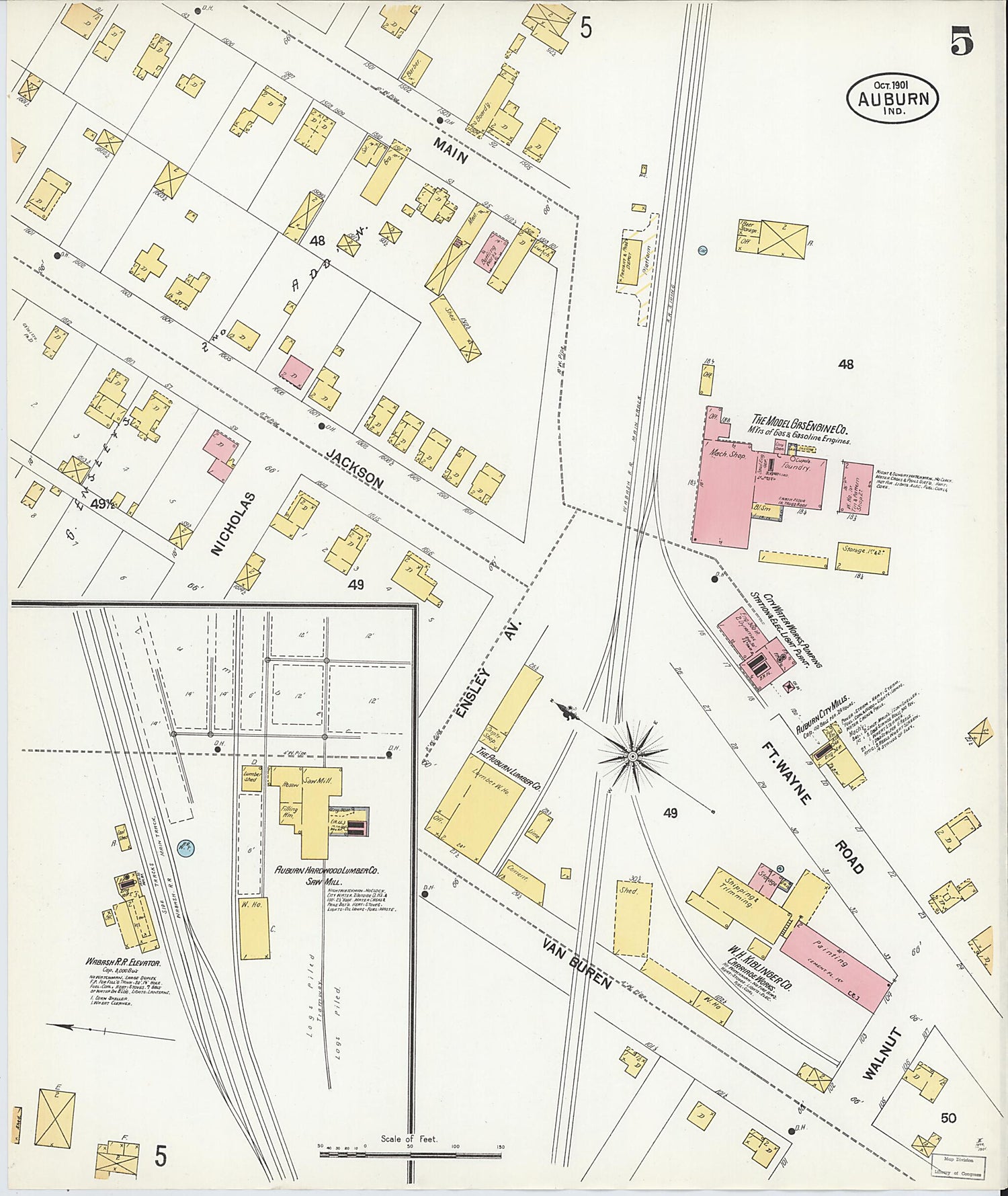 This old map of Auburn, De Kalb County, Indiana was created by Sanborn Map Company in 1901