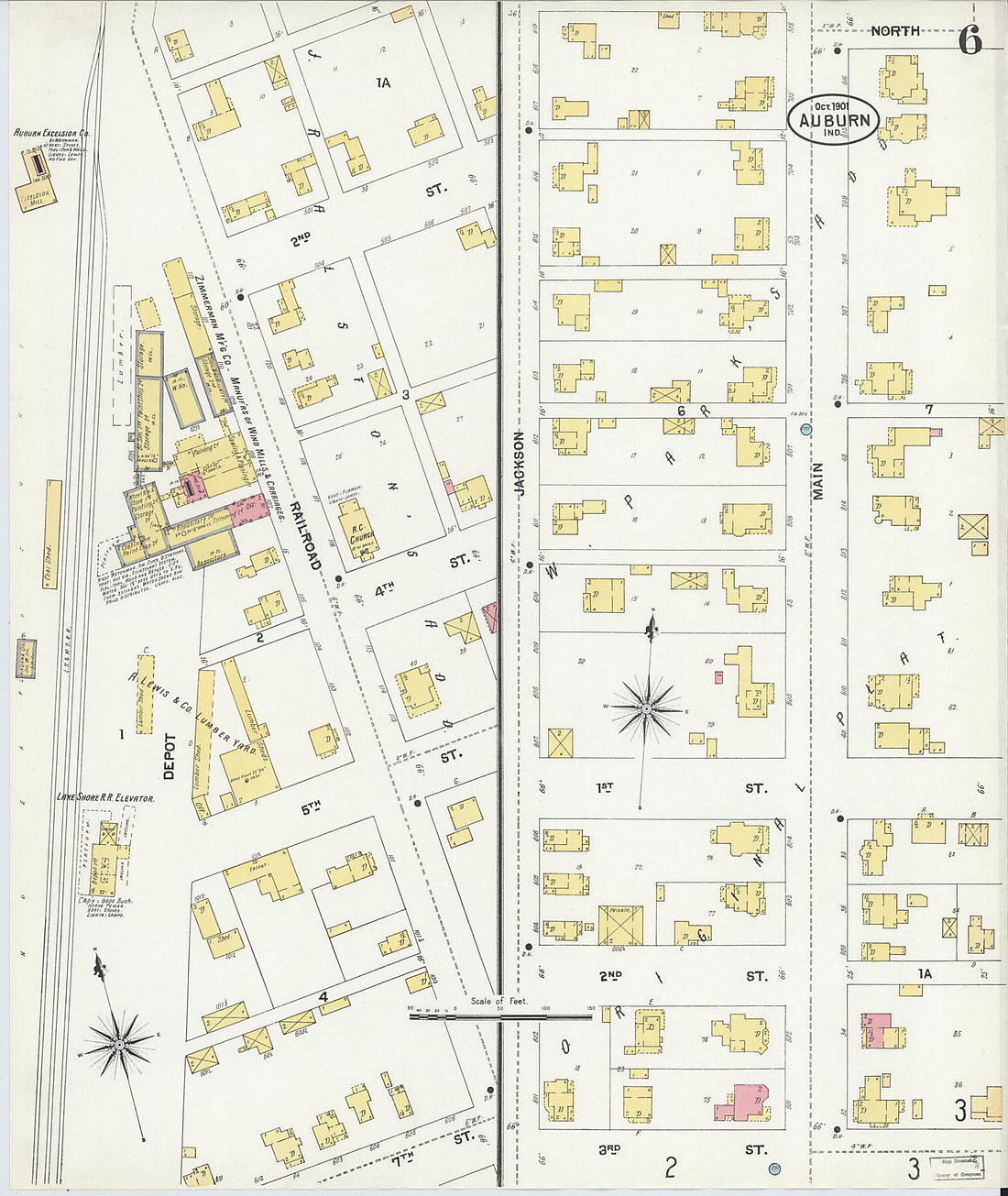 This old map of Auburn, De Kalb County, Indiana was created by Sanborn Map Company in 1901