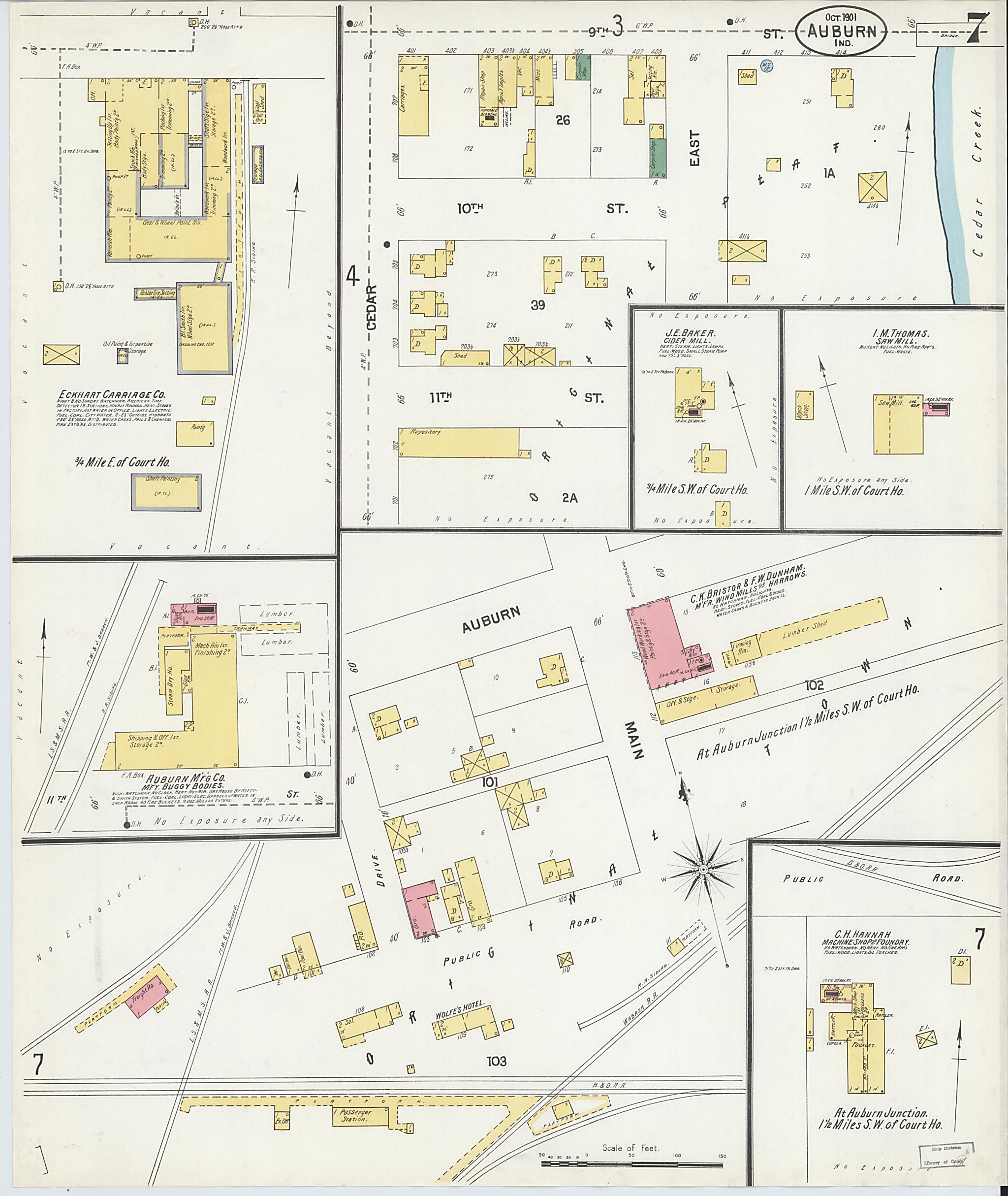 This old map of Auburn, De Kalb County, Indiana was created by Sanborn Map Company in 1901