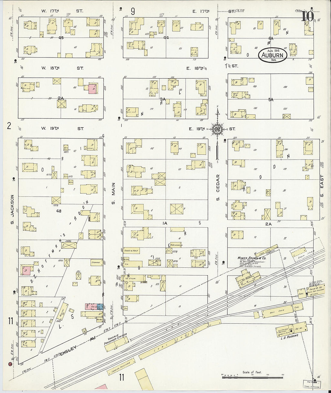 This old map of Auburn, De Kalb County, Indiana was created by Sanborn Map Company in 1914