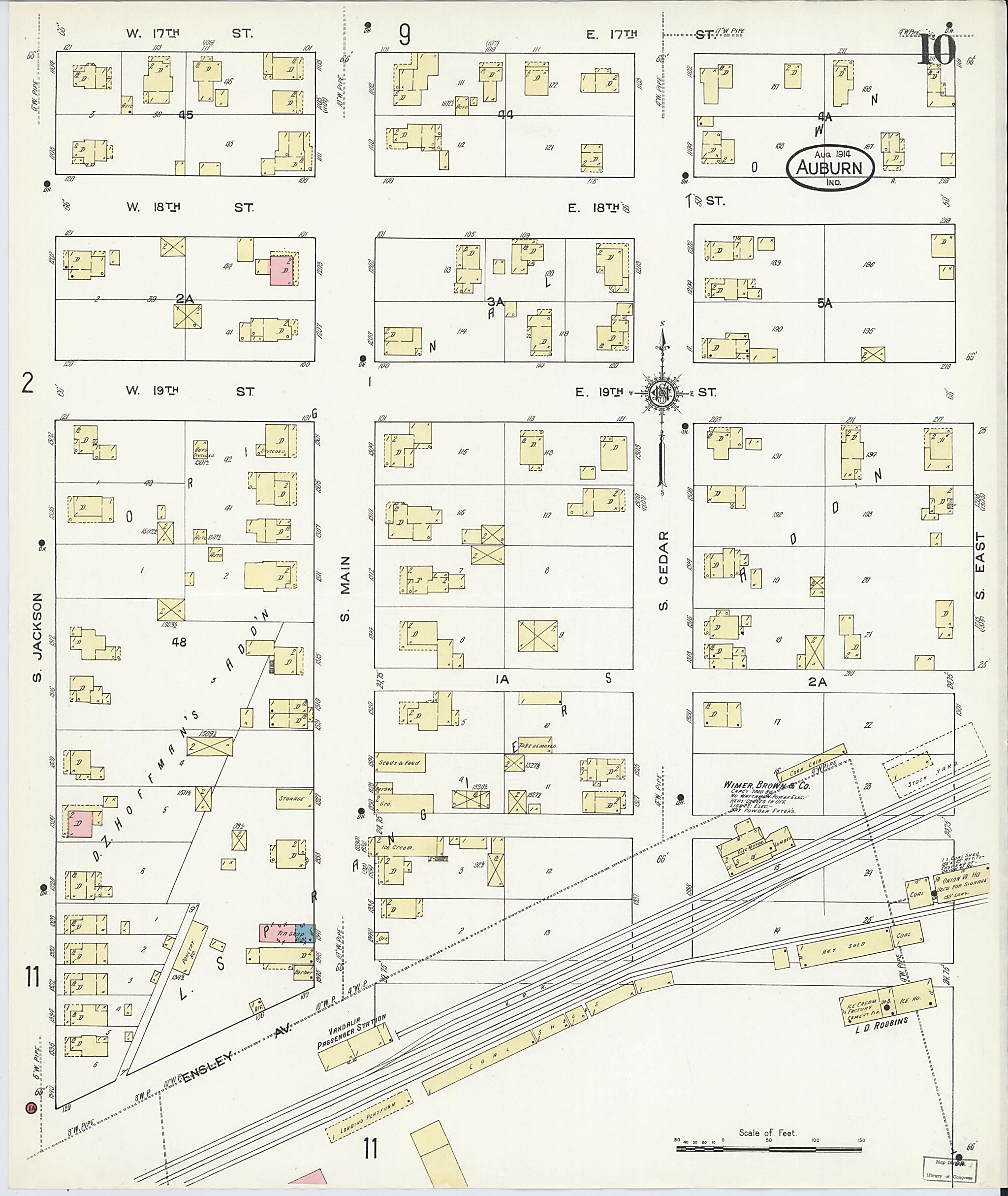 This old map of Auburn, De Kalb County, Indiana was created by Sanborn Map Company in 1914