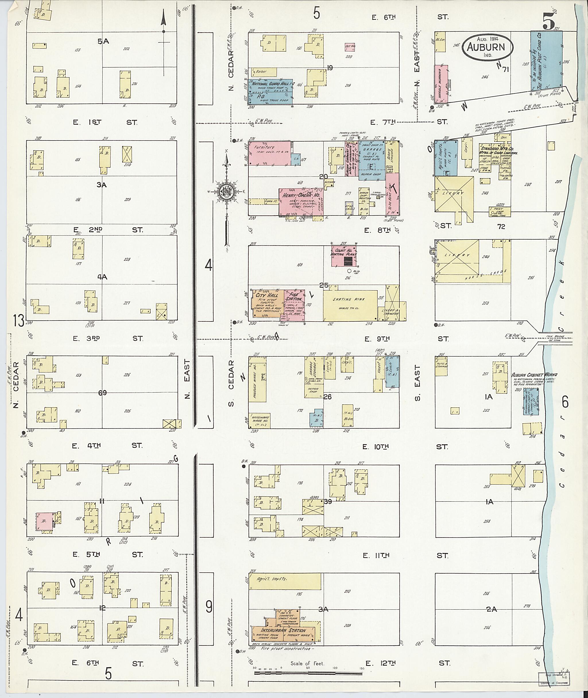 This old map of Auburn, De Kalb County, Indiana was created by Sanborn Map Company in 1914