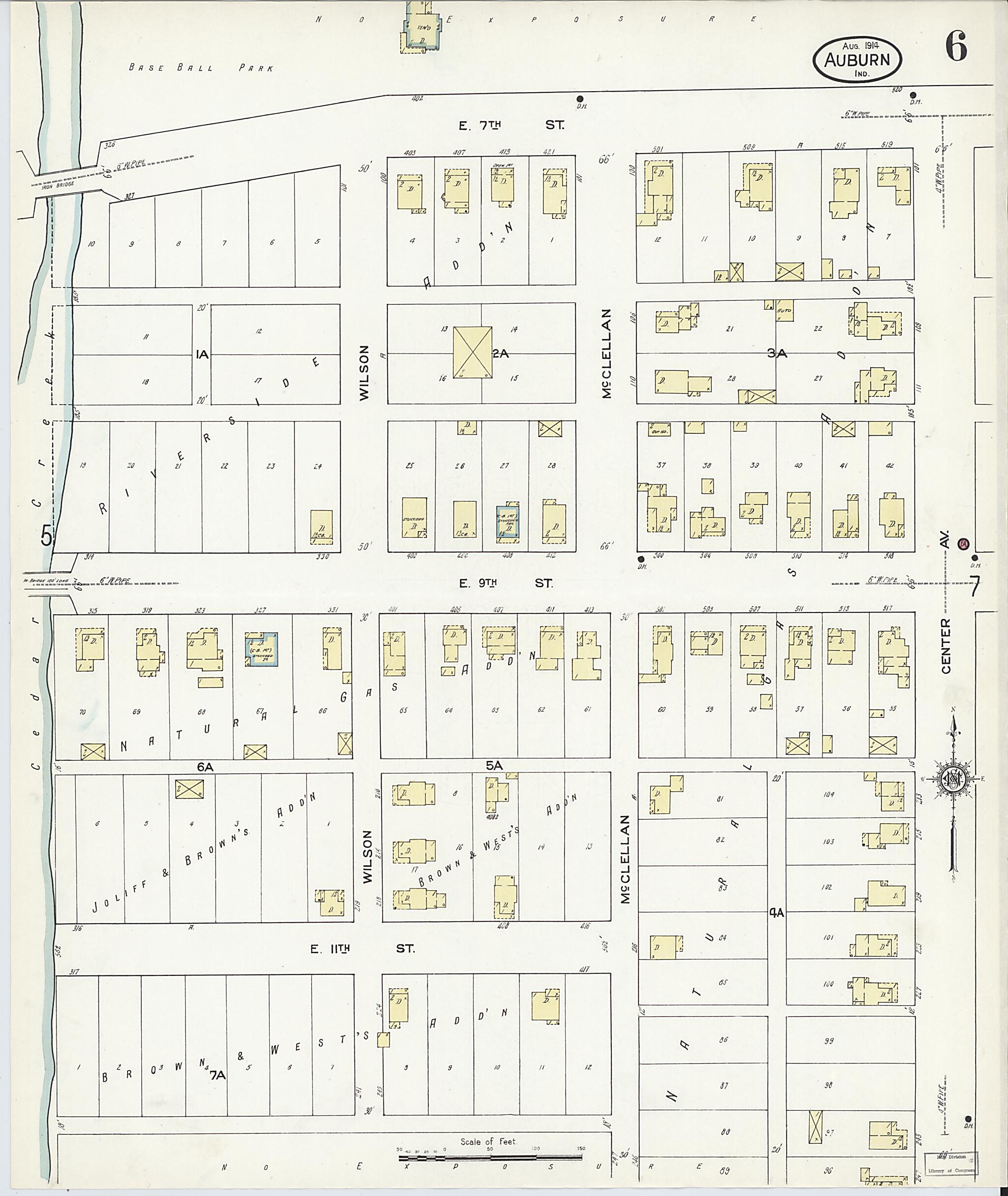 This old map of Auburn, De Kalb County, Indiana was created by Sanborn Map Company in 1914