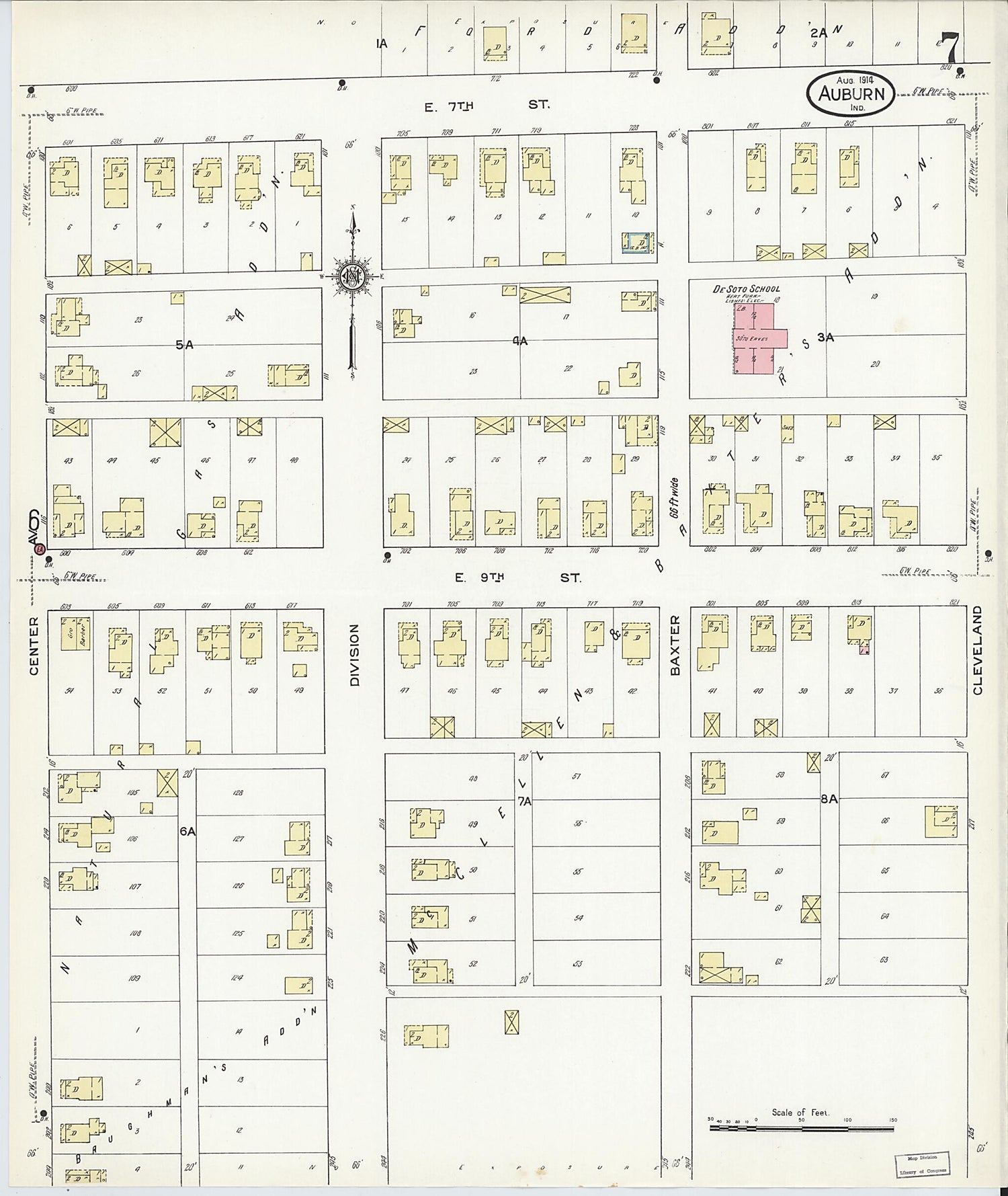 This old map of Auburn, De Kalb County, Indiana was created by Sanborn Map Company in 1914