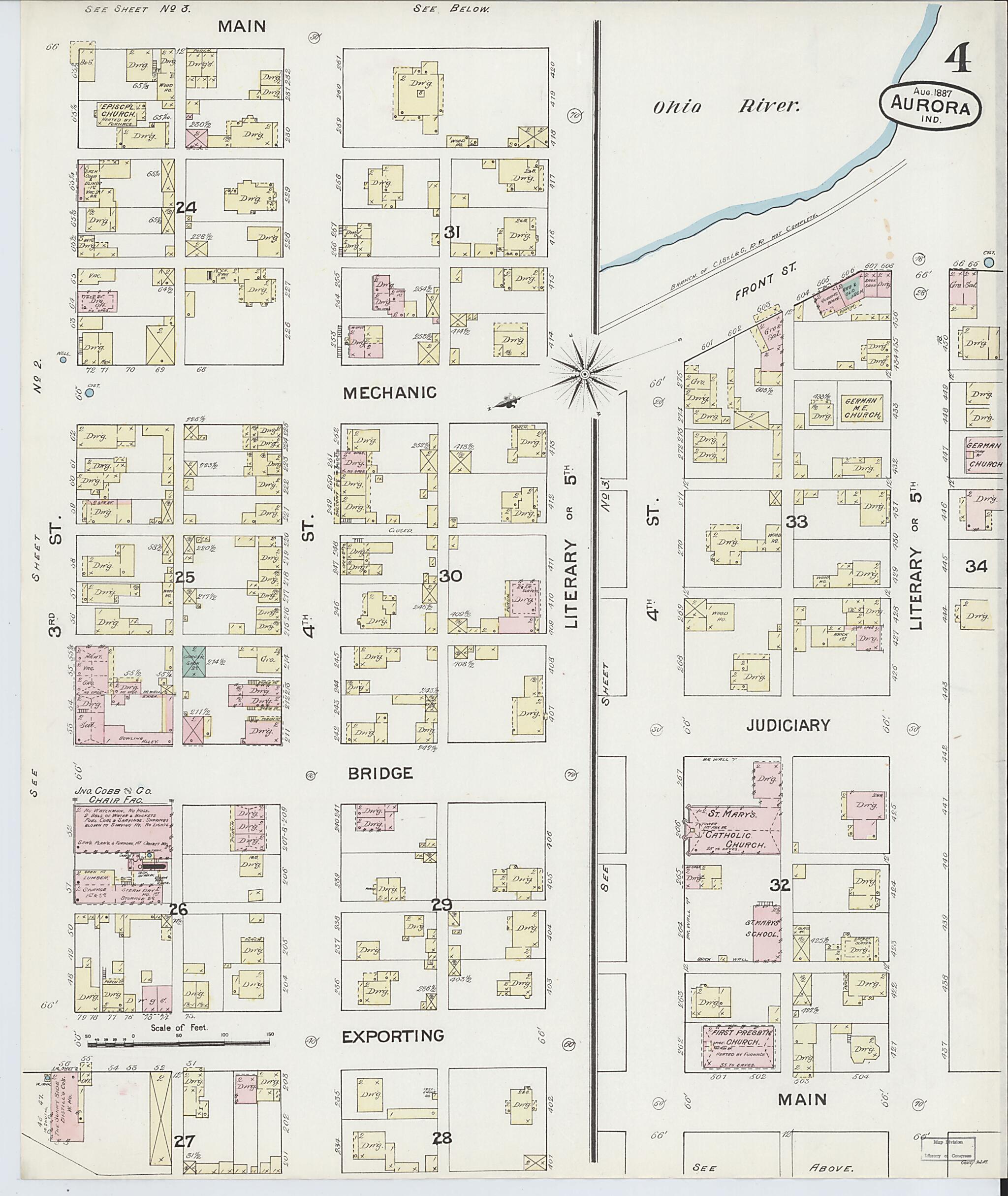 This old map of Aurora, Dearborn County, Indiana was created by Sanborn Map Company in 1887