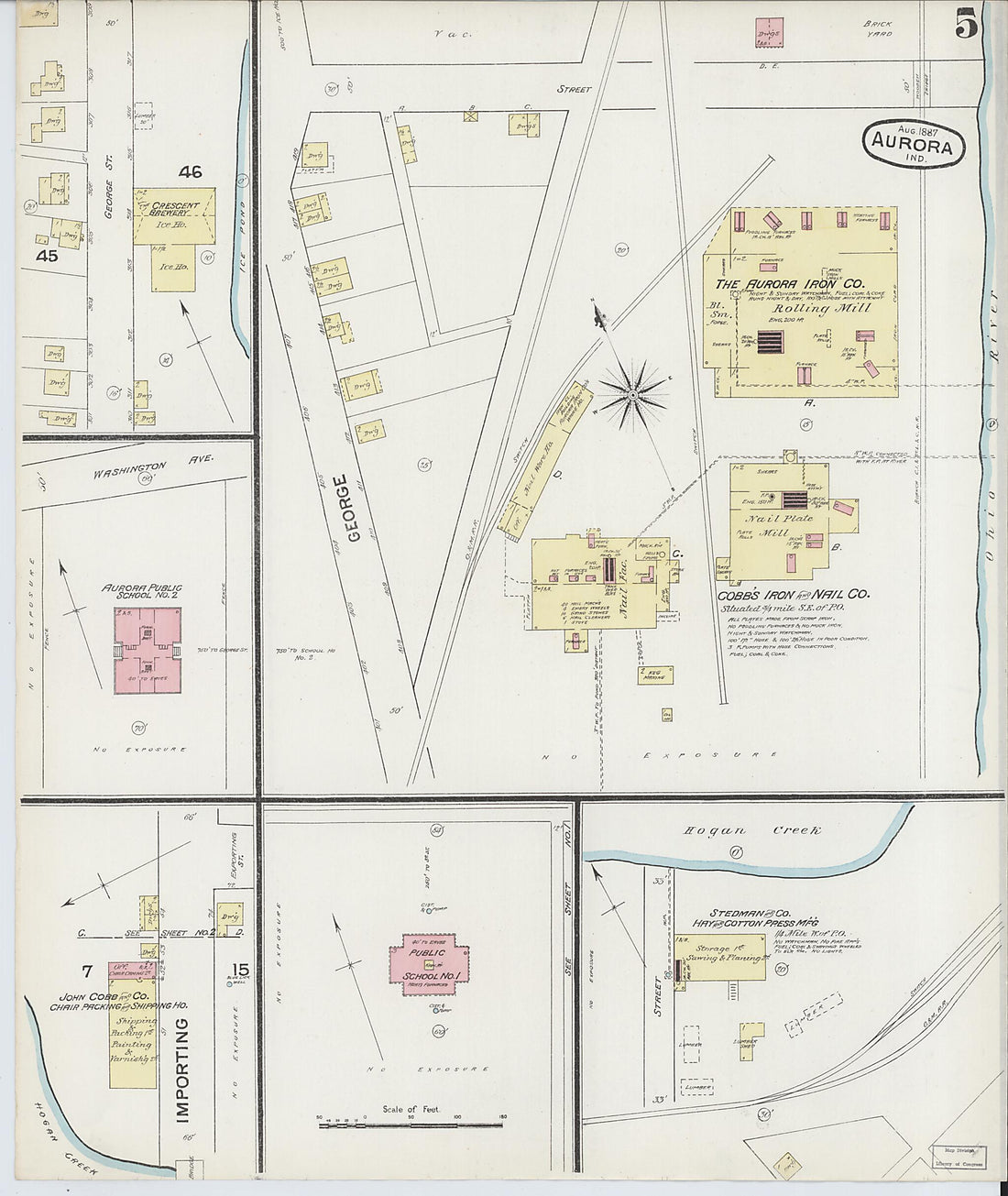 This old map of Aurora, Dearborn County, Indiana was created by Sanborn Map Company in 1887