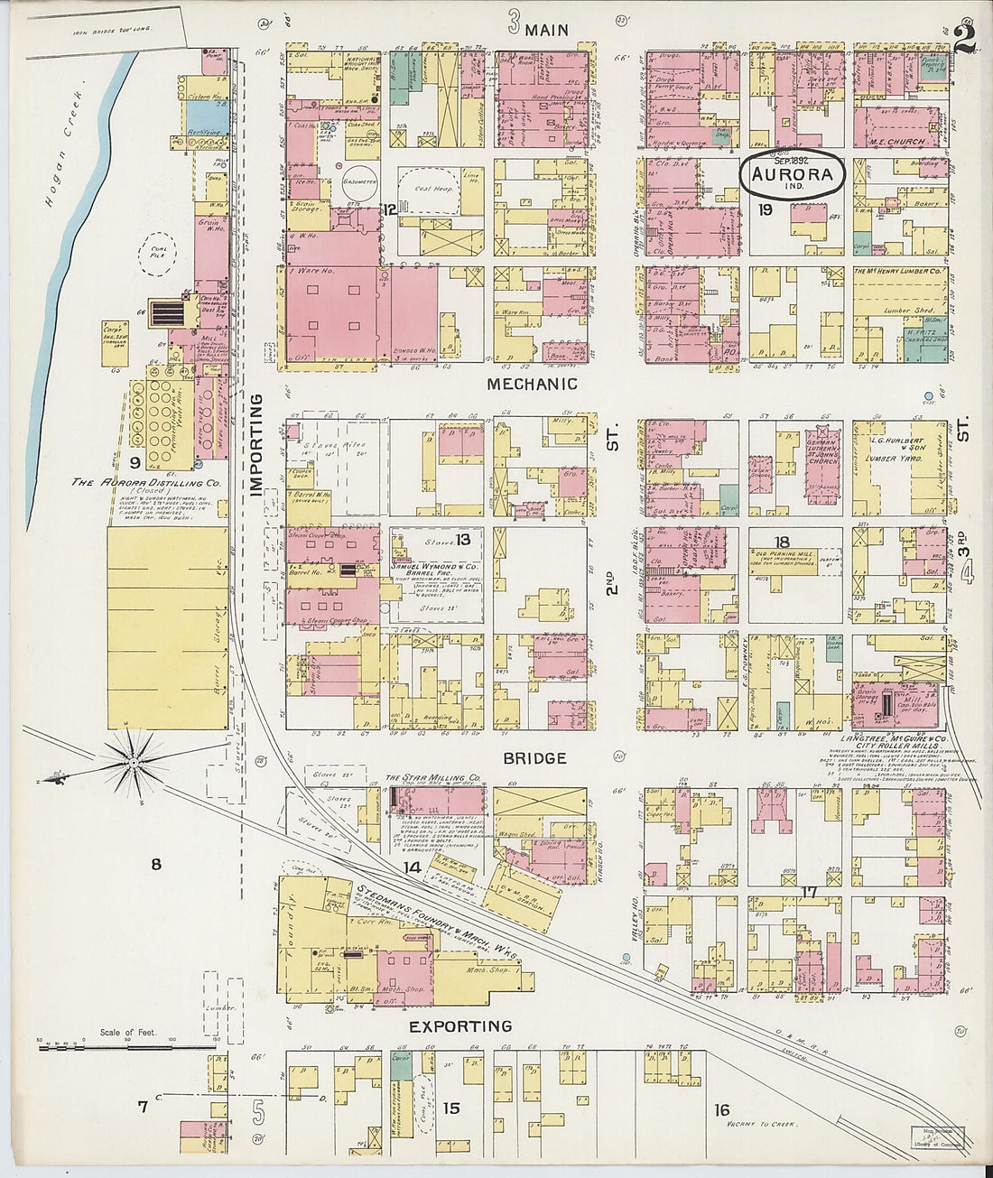 This old map of Aurora, Dearborn County, Indiana was created by Sanborn Map Company in 1892