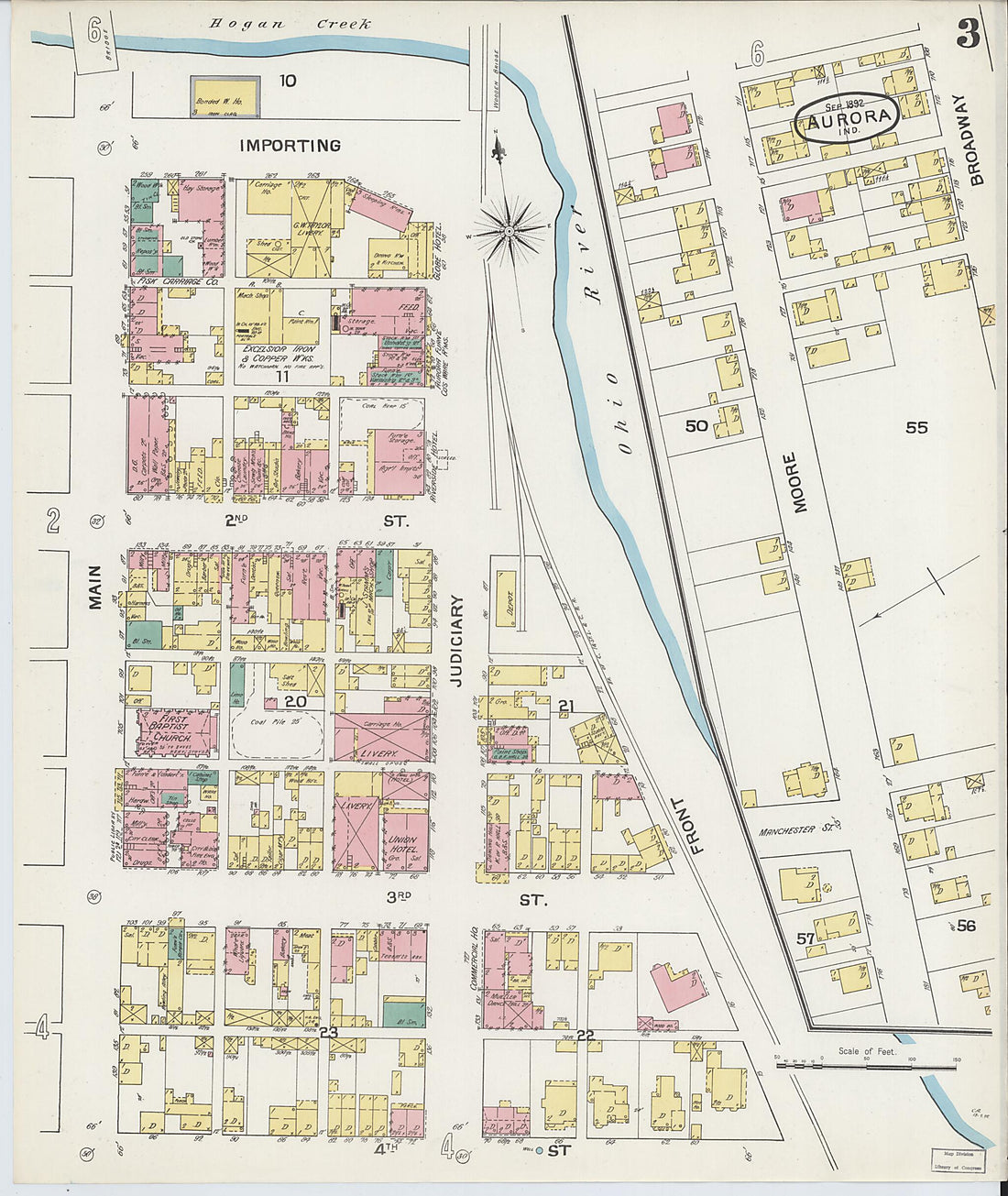 This old map of Aurora, Dearborn County, Indiana was created by Sanborn Map Company in 1892