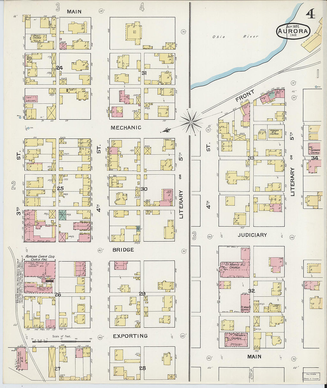 This old map of Aurora, Dearborn County, Indiana was created by Sanborn Map Company in 1892