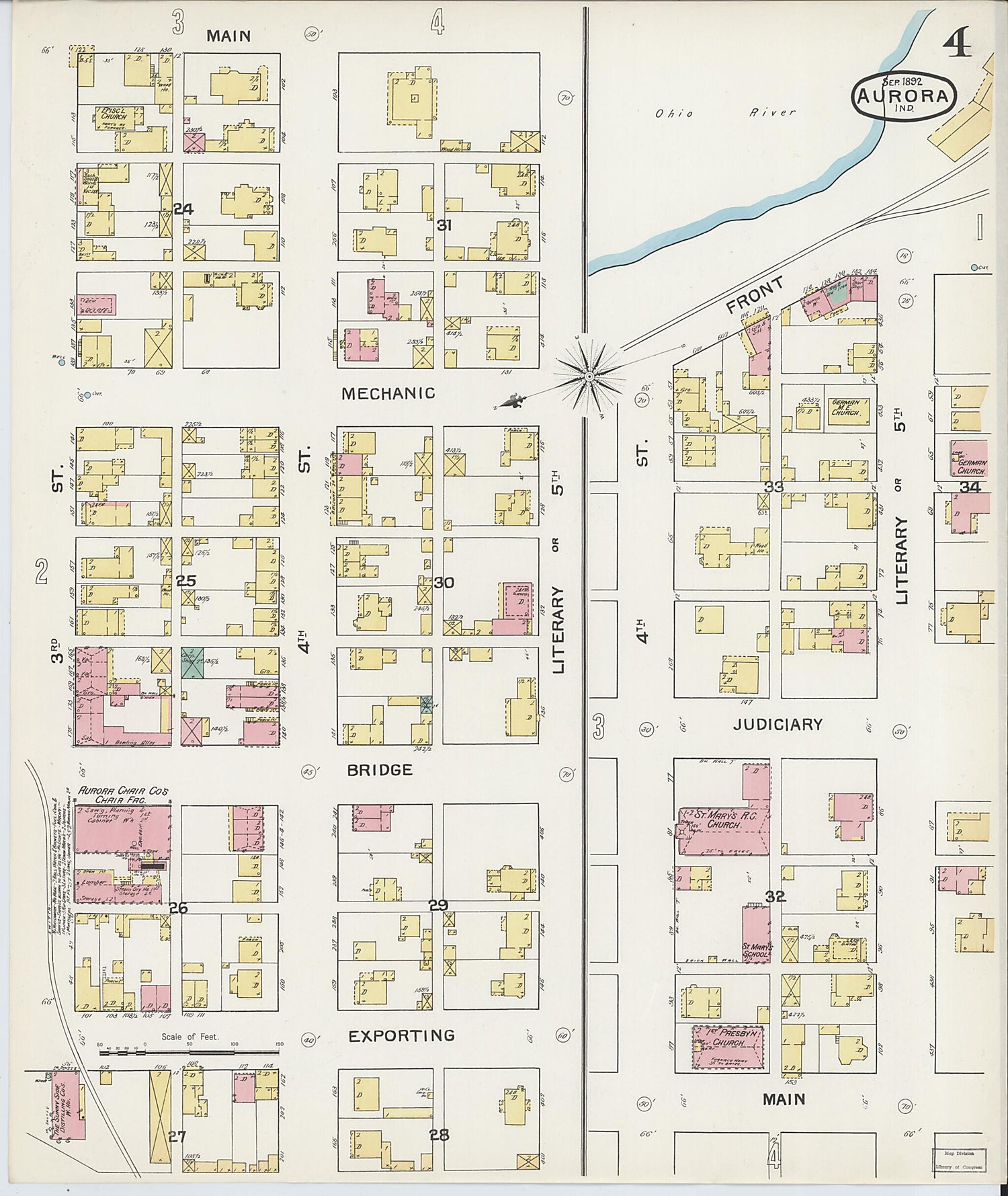 This old map of Aurora, Dearborn County, Indiana was created by Sanborn Map Company in 1892