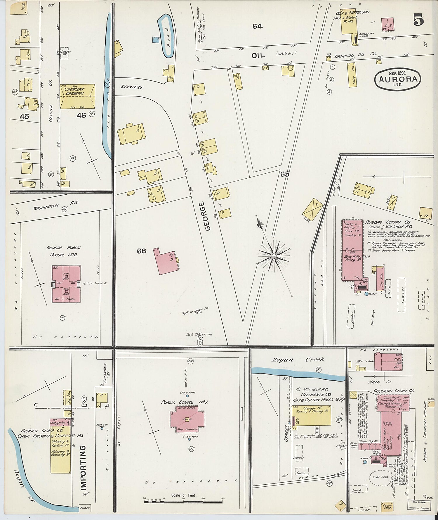 This old map of Aurora, Dearborn County, Indiana was created by Sanborn Map Company in 1892