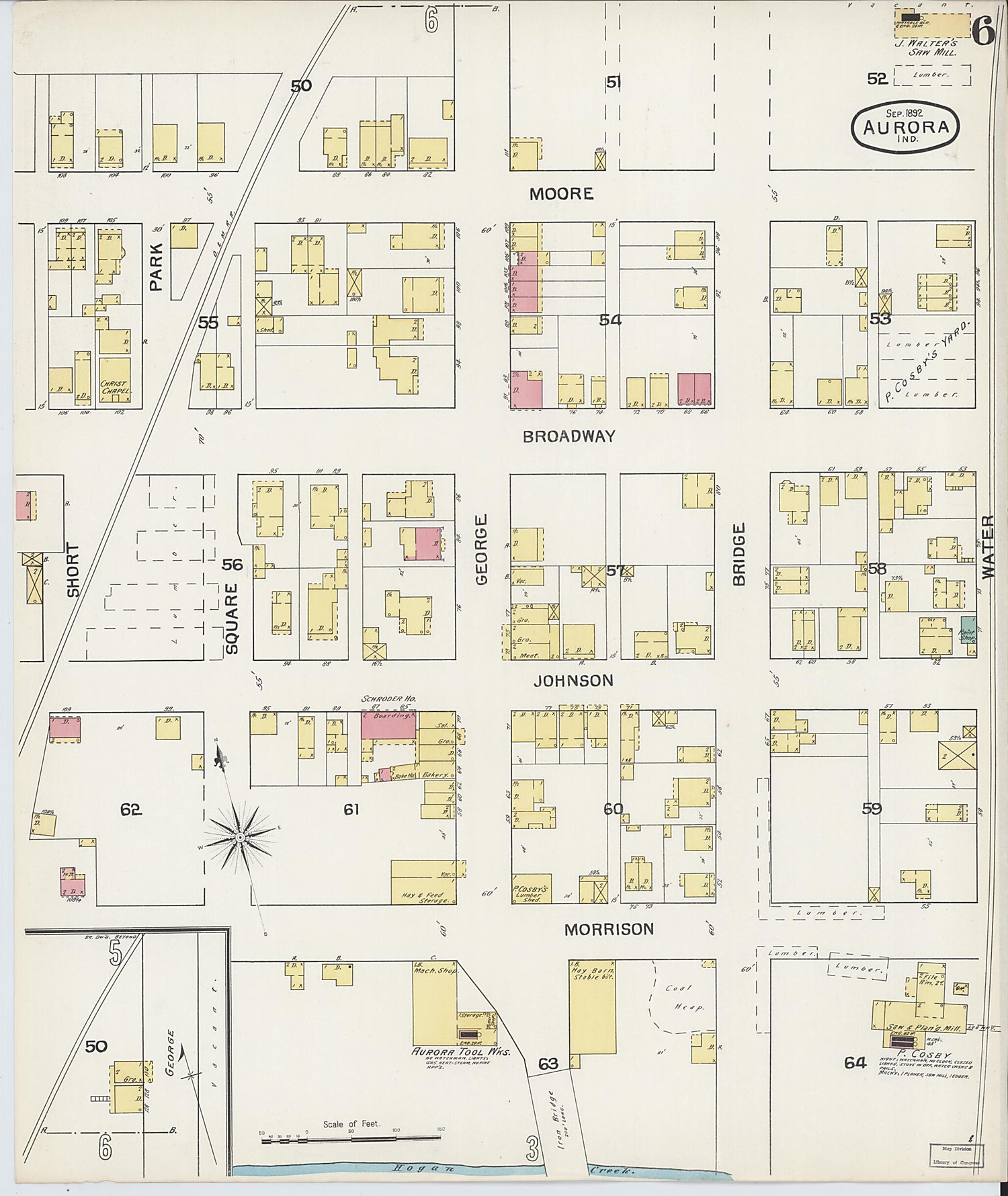 This old map of Aurora, Dearborn County, Indiana was created by Sanborn Map Company in 1892