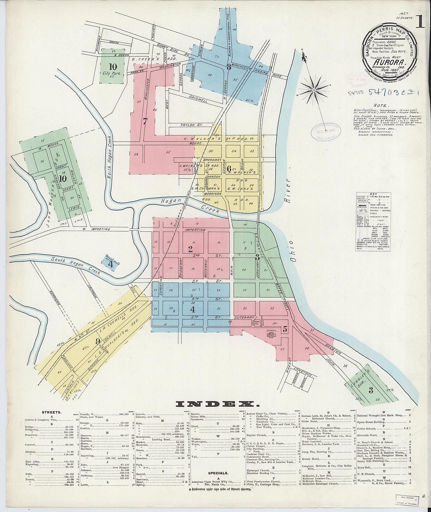 This old map of Aurora, Dearborn County, Indiana was created by Sanborn Map Company in 1897