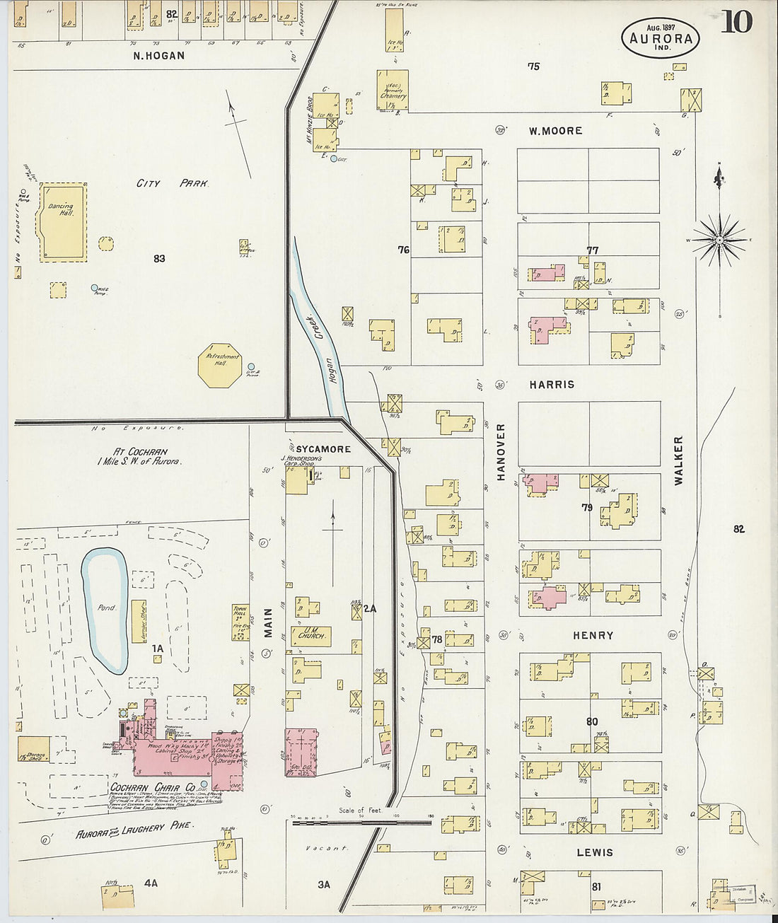 This old map of Aurora, Dearborn County, Indiana was created by Sanborn Map Company in 1897