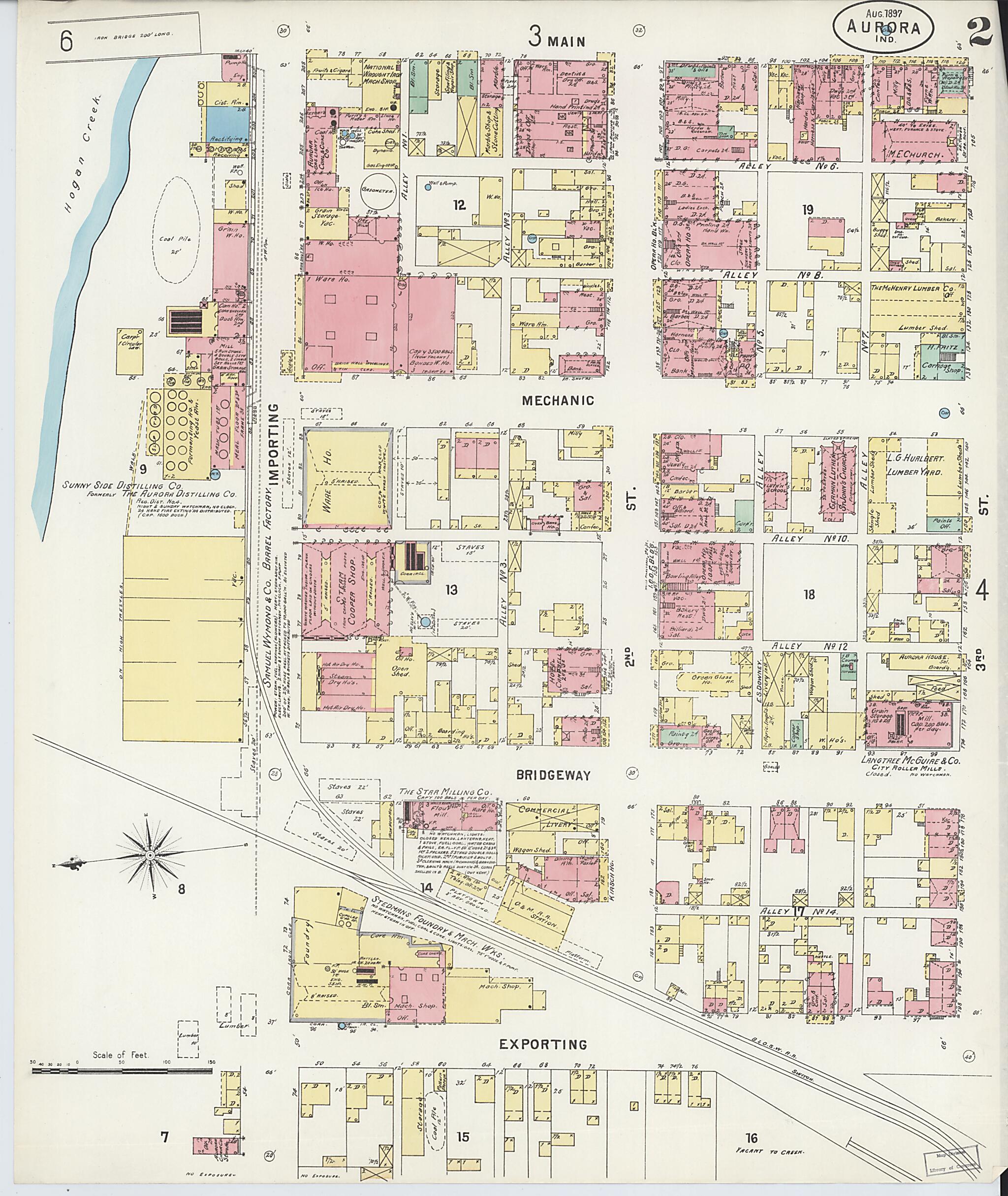 This old map of Aurora, Dearborn County, Indiana was created by Sanborn Map Company in 1897