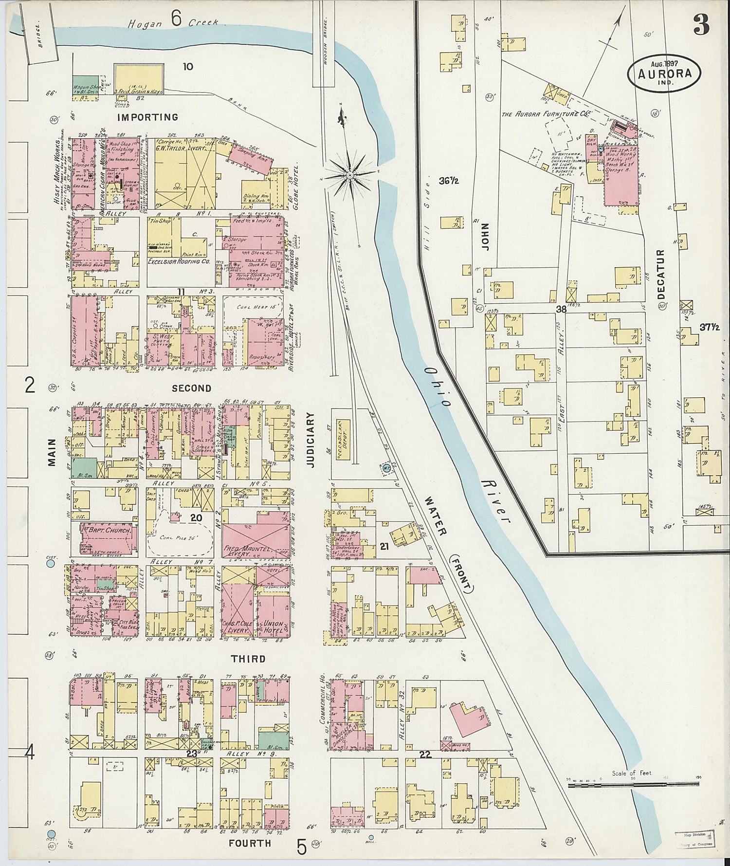 This old map of Aurora, Dearborn County, Indiana was created by Sanborn Map Company in 1897