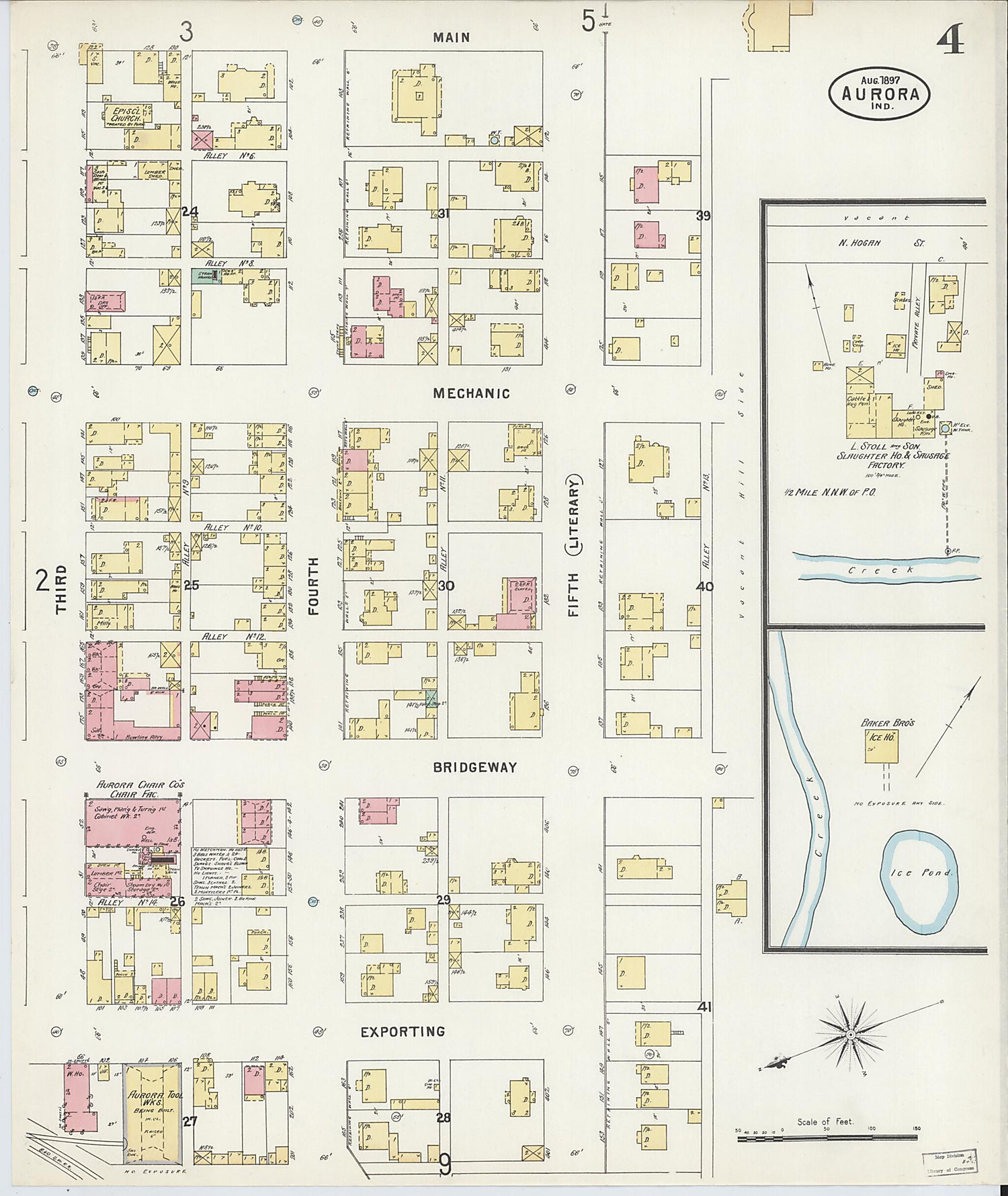 This old map of Aurora, Dearborn County, Indiana was created by Sanborn Map Company in 1897