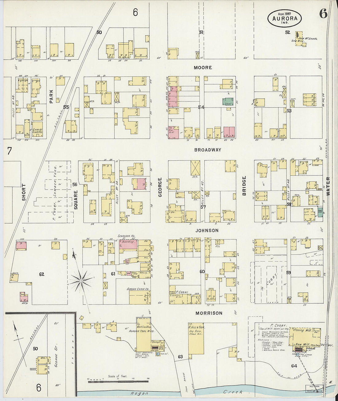 This old map of Aurora, Dearborn County, Indiana was created by Sanborn Map Company in 1897