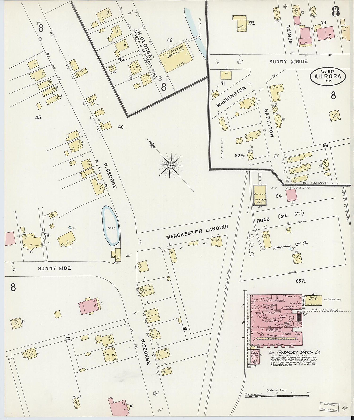 This old map of Aurora, Dearborn County, Indiana was created by Sanborn Map Company in 1897