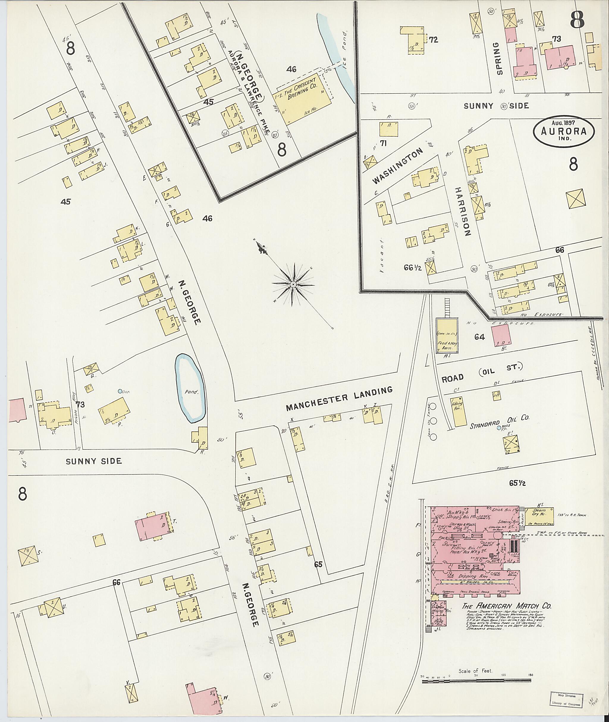 This old map of Aurora, Dearborn County, Indiana was created by Sanborn Map Company in 1897