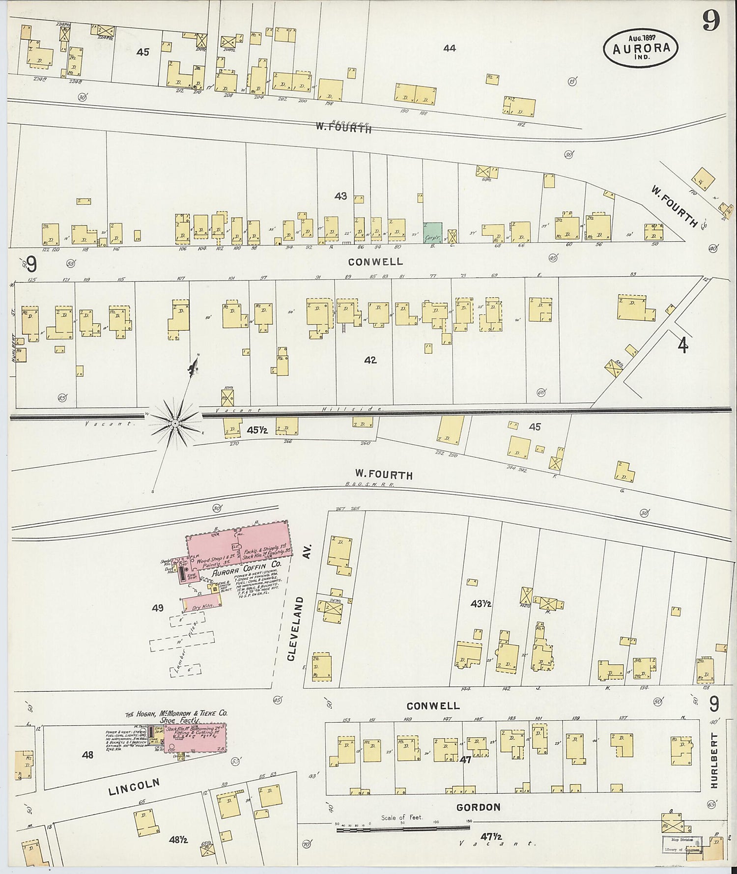 This old map of Aurora, Dearborn County, Indiana was created by Sanborn Map Company in 1897