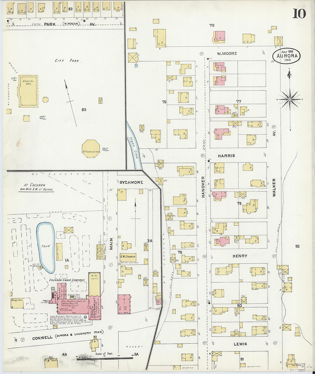 This old map of Aurora, Dearborn County, Indiana was created by Sanborn Map Company in 1906