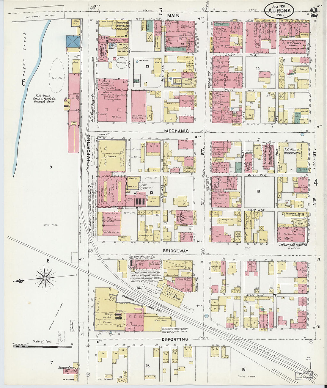 This old map of Aurora, Dearborn County, Indiana was created by Sanborn Map Company in 1906