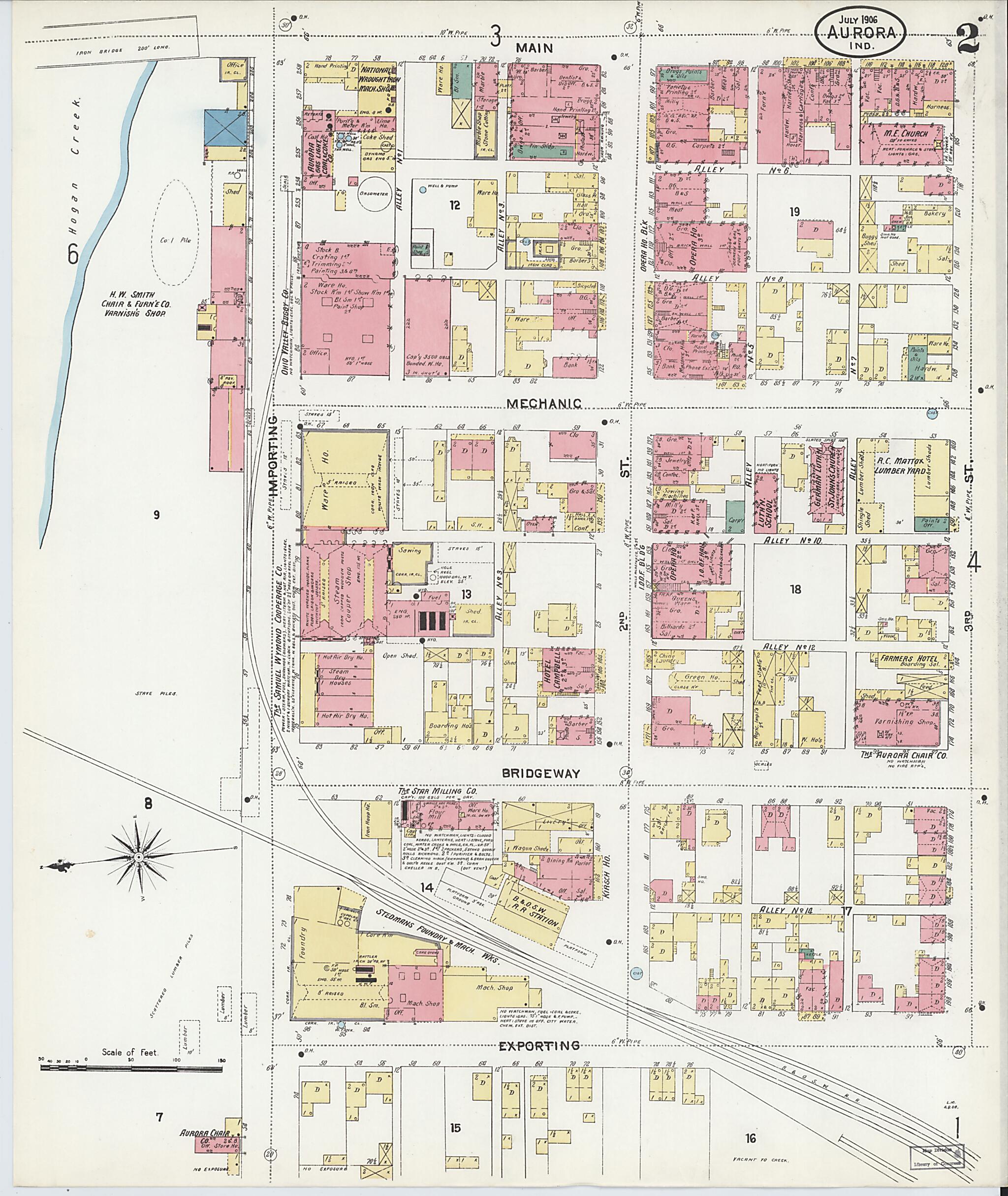 This old map of Aurora, Dearborn County, Indiana was created by Sanborn Map Company in 1906