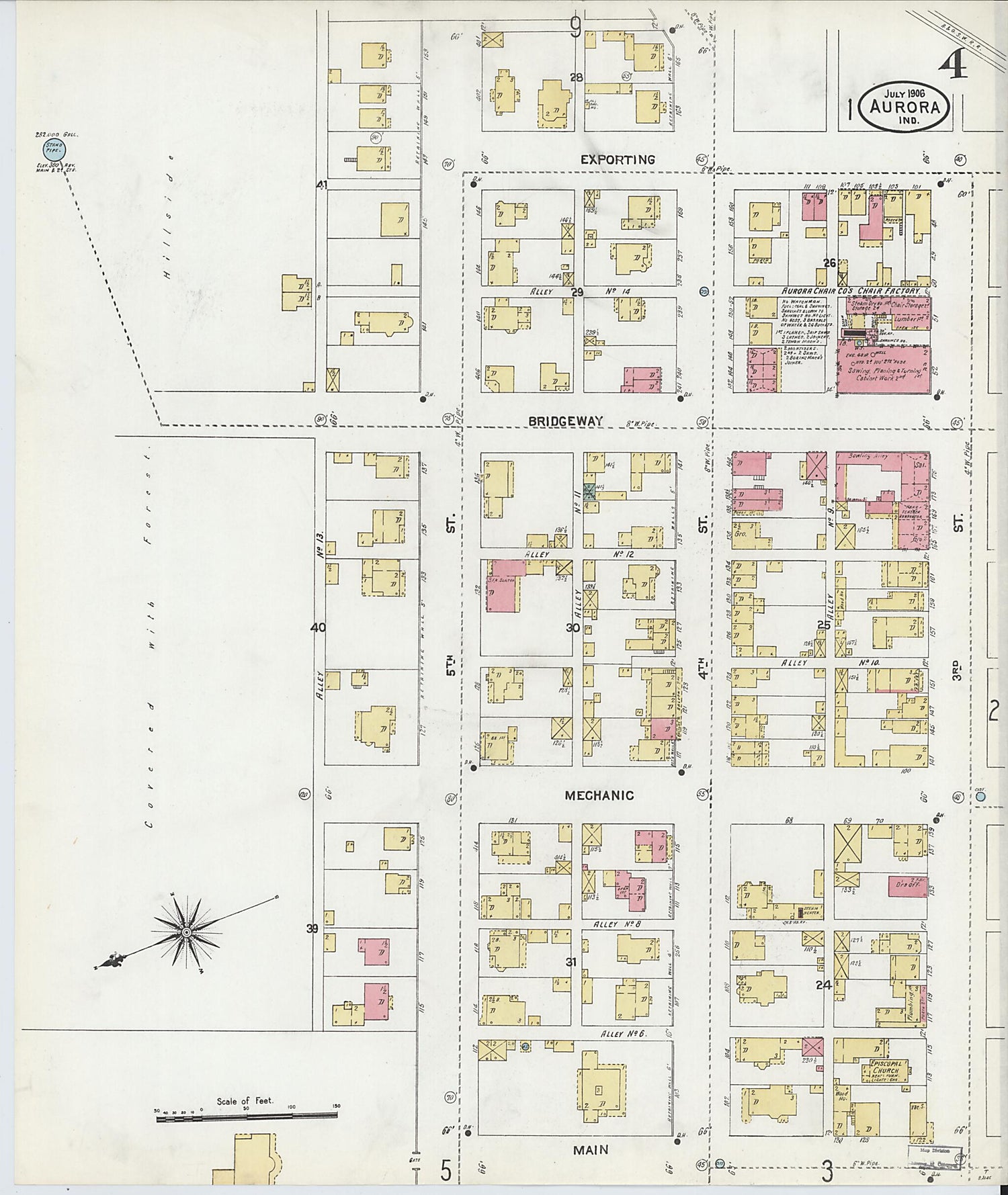 This old map of Aurora, Dearborn County, Indiana was created by Sanborn Map Company in 1906