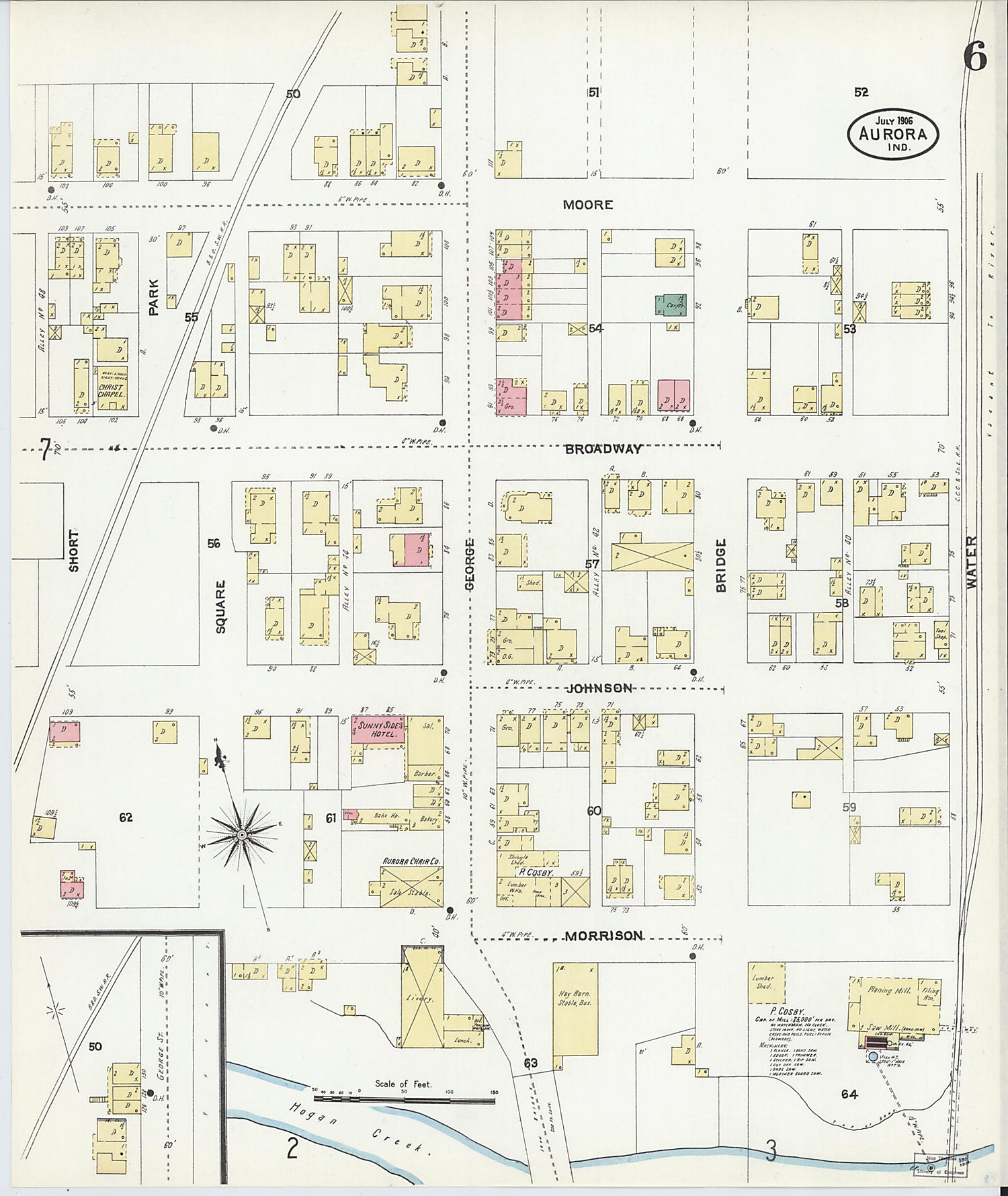 This old map of Aurora, Dearborn County, Indiana was created by Sanborn Map Company in 1906