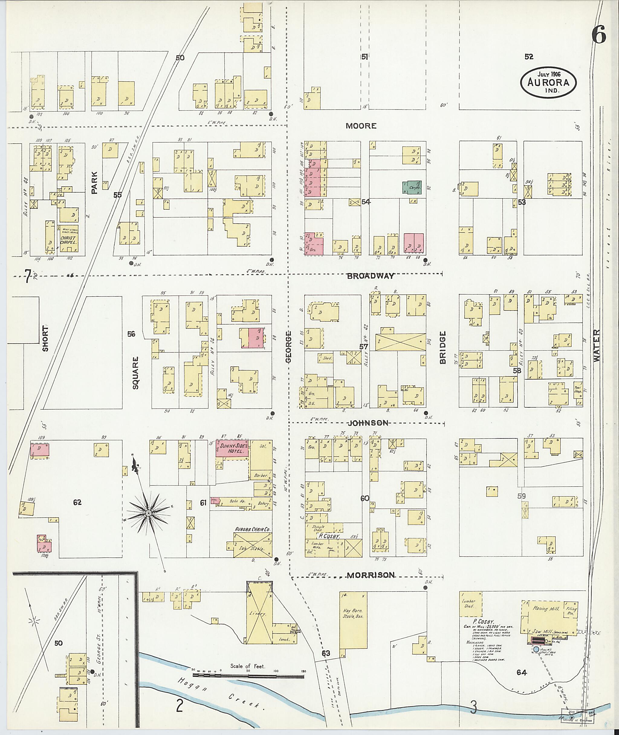 This old map of Aurora, Dearborn County, Indiana was created by Sanborn Map Company in 1906