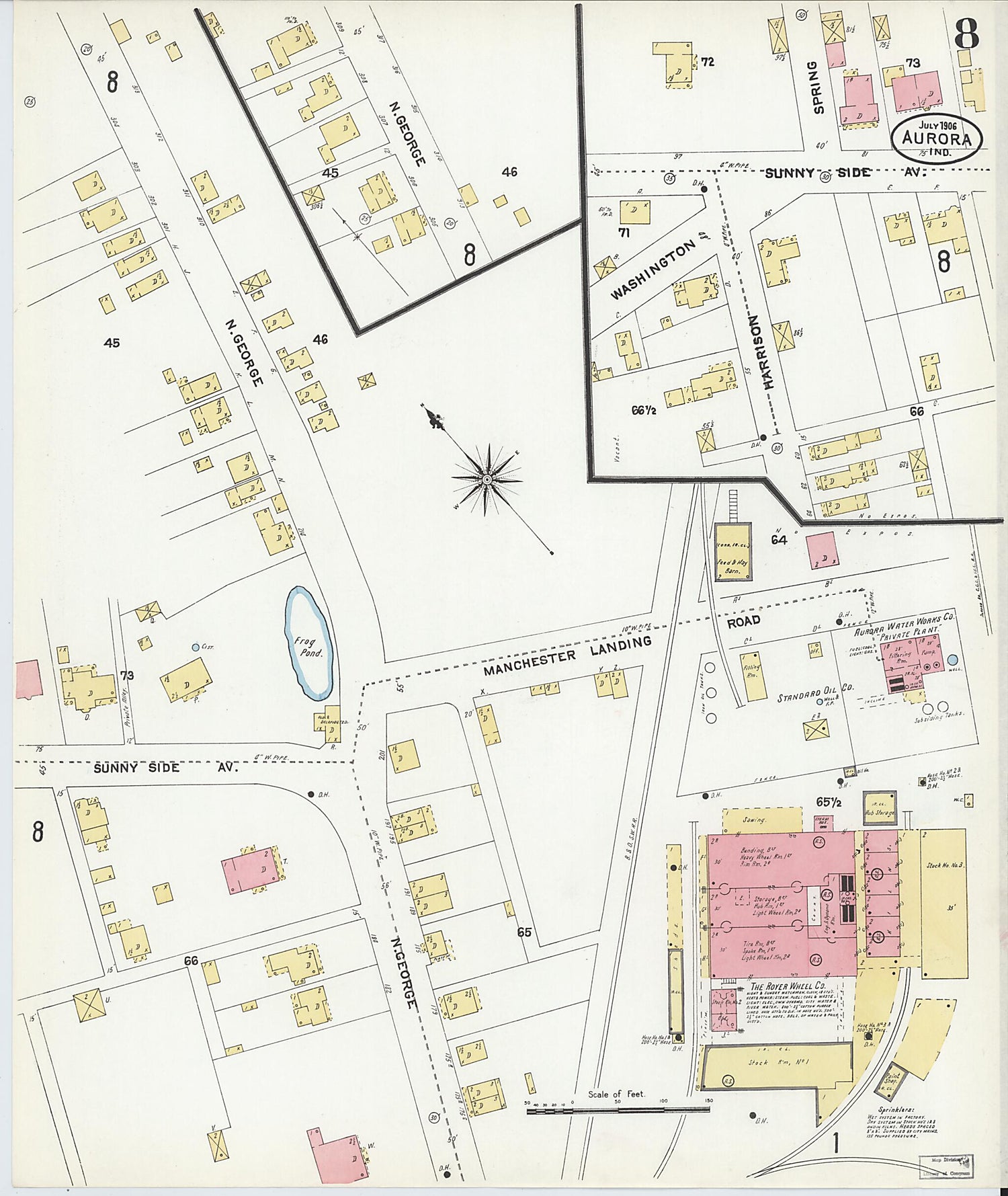 This old map of Aurora, Dearborn County, Indiana was created by Sanborn Map Company in 1906