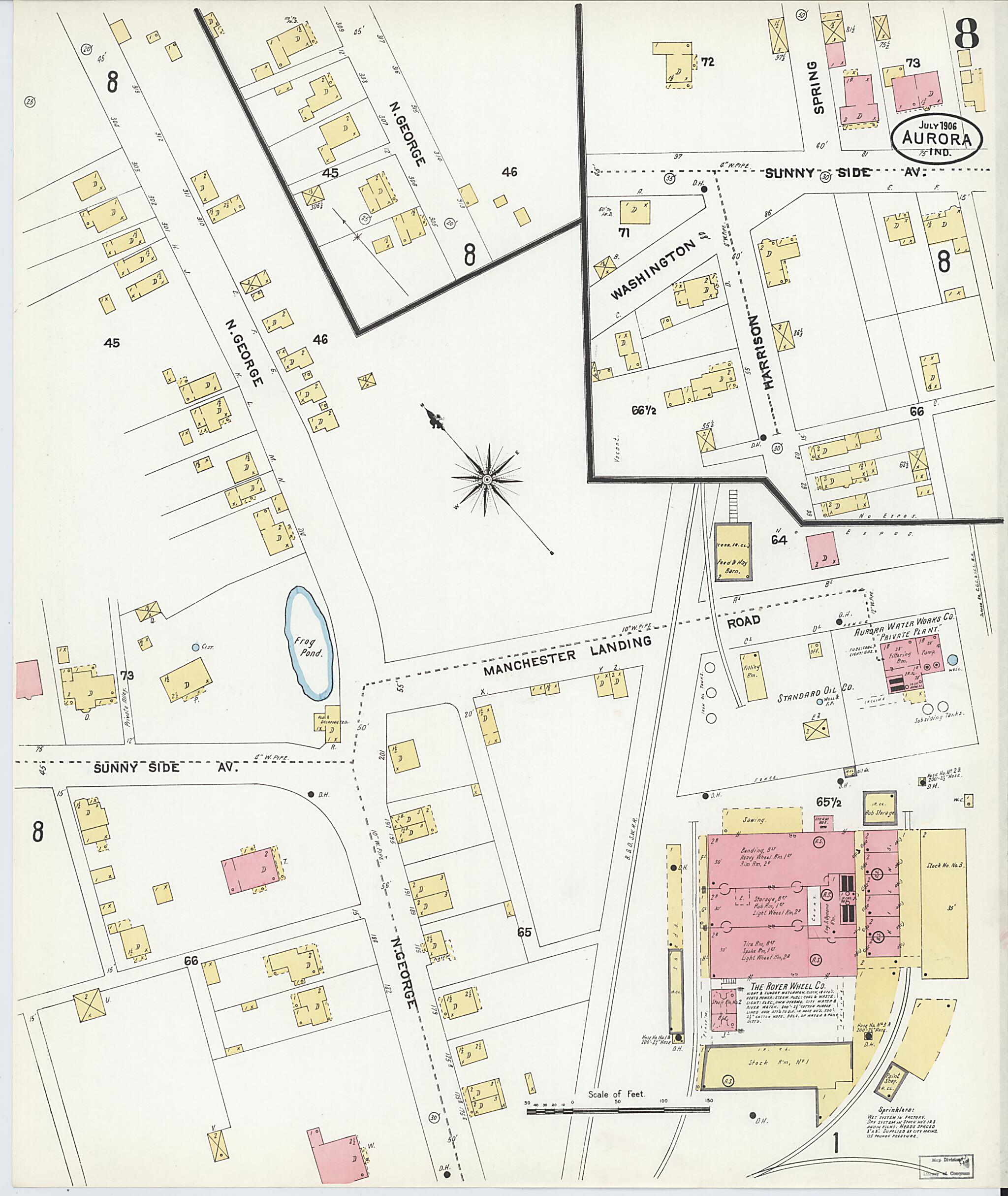 This old map of Aurora, Dearborn County, Indiana was created by Sanborn Map Company in 1906