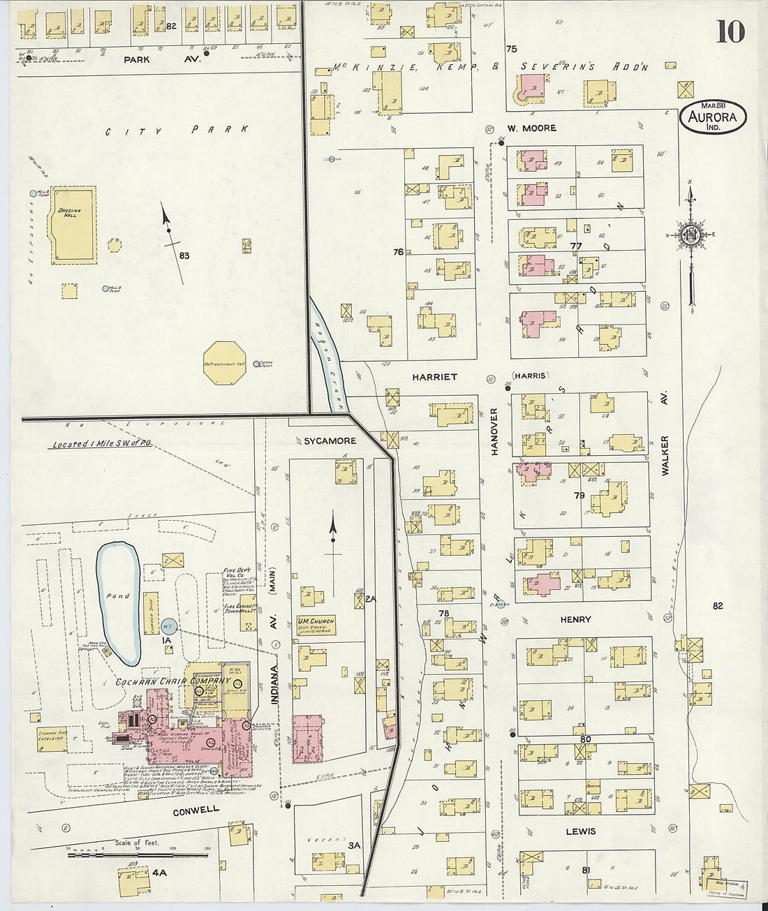 This old map of Aurora, Dearborn County, Indiana was created by Sanborn Map Company in 1911