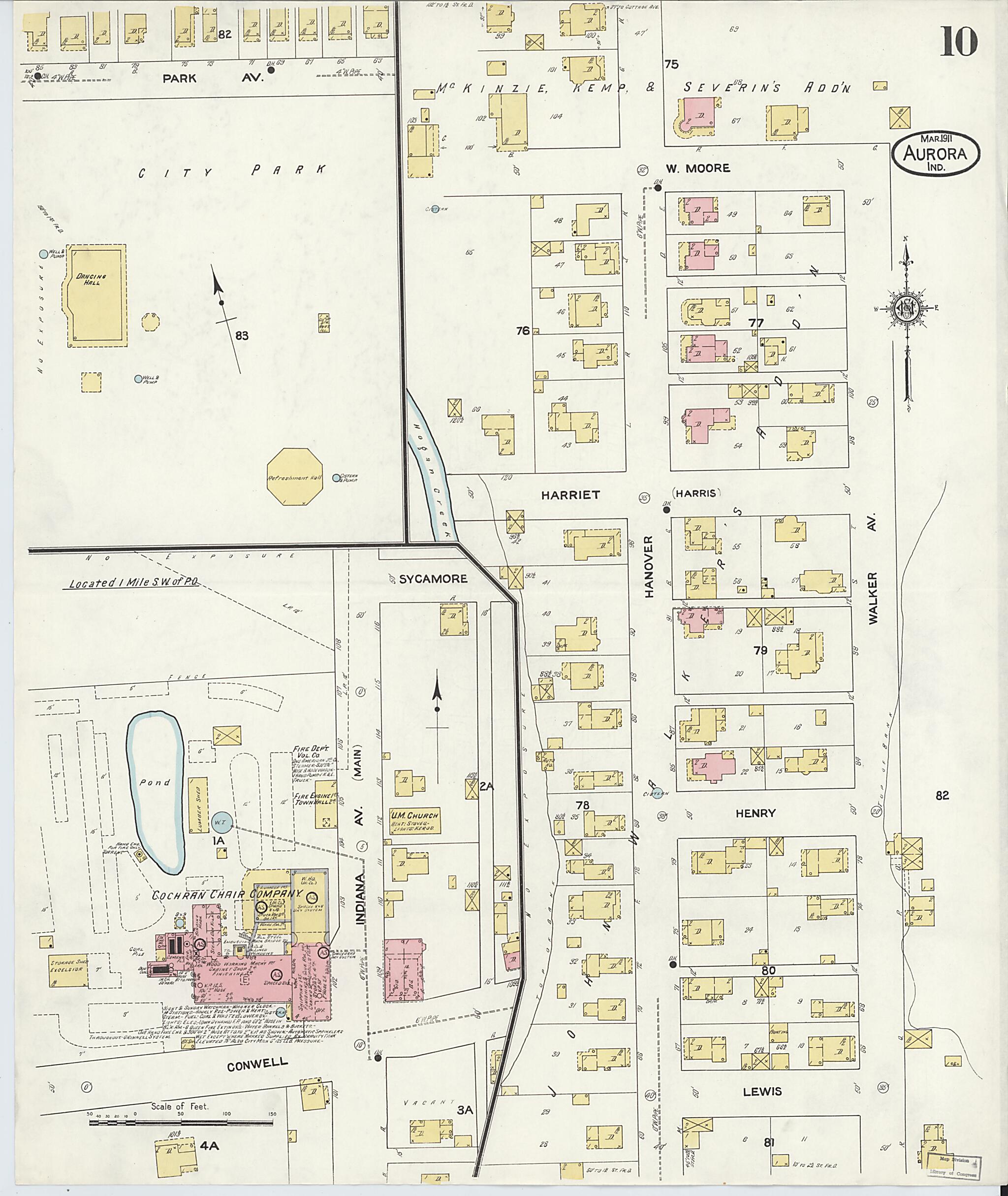 This old map of Aurora, Dearborn County, Indiana was created by Sanborn Map Company in 1911