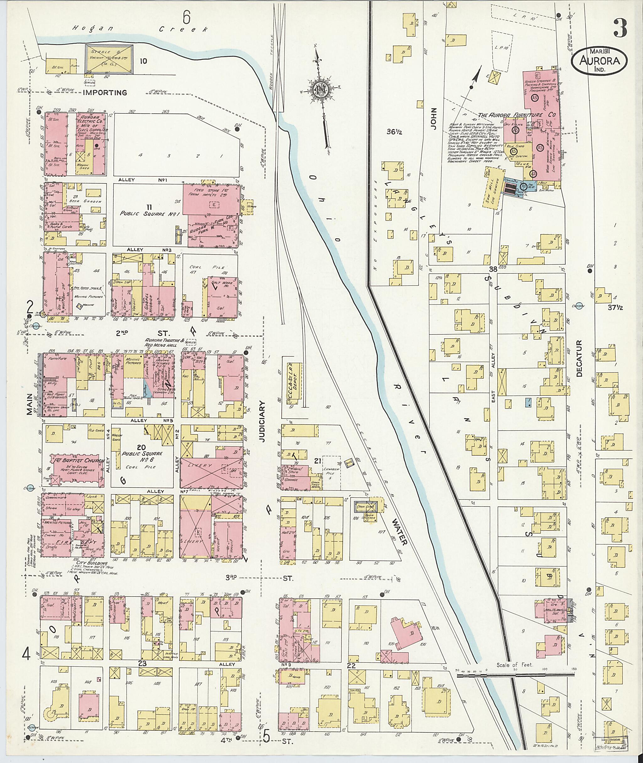 This old map of Aurora, Dearborn County, Indiana was created by Sanborn Map Company in 1911