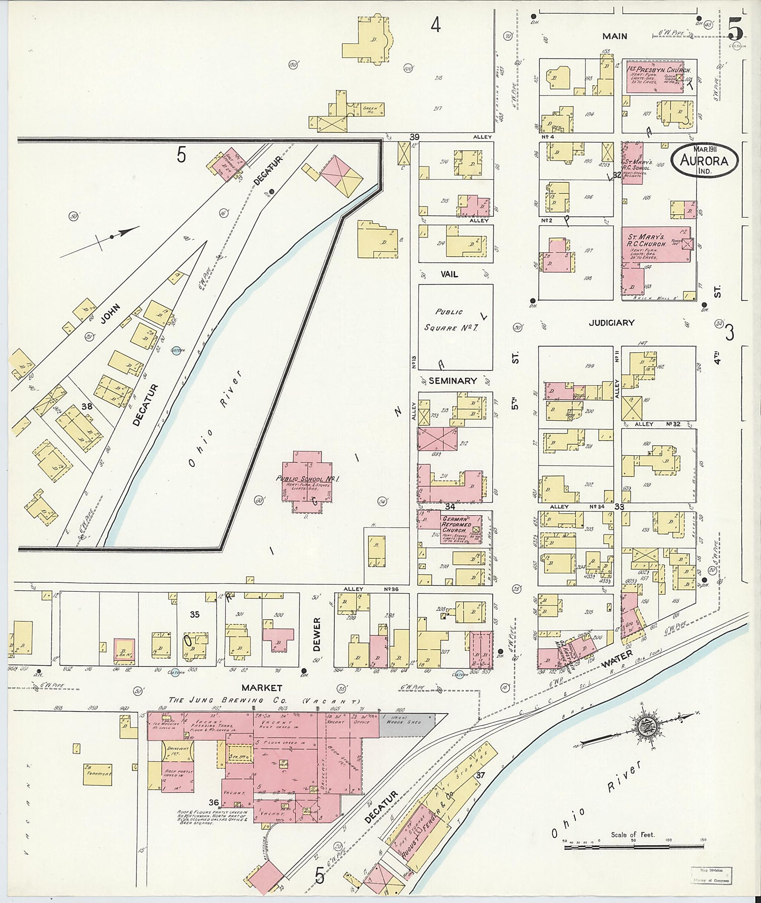 This old map of Aurora, Dearborn County, Indiana was created by Sanborn Map Company in 1911