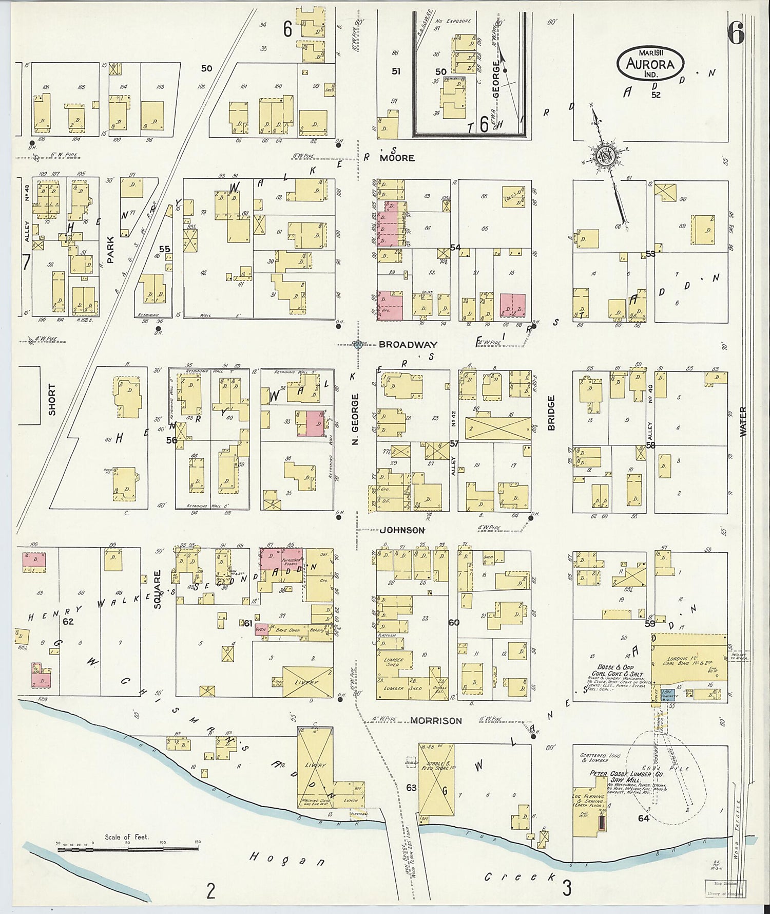 This old map of Aurora, Dearborn County, Indiana was created by Sanborn Map Company in 1911