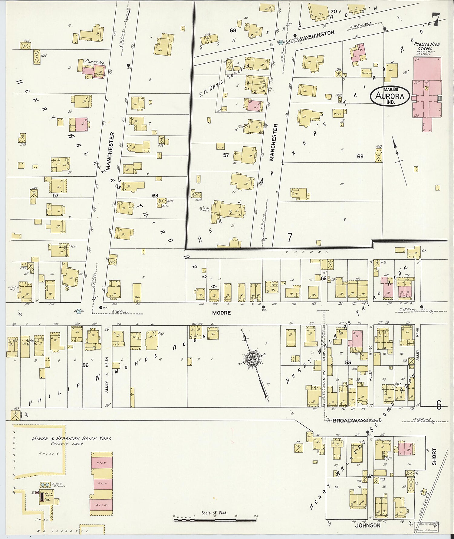 This old map of Aurora, Dearborn County, Indiana was created by Sanborn Map Company in 1911