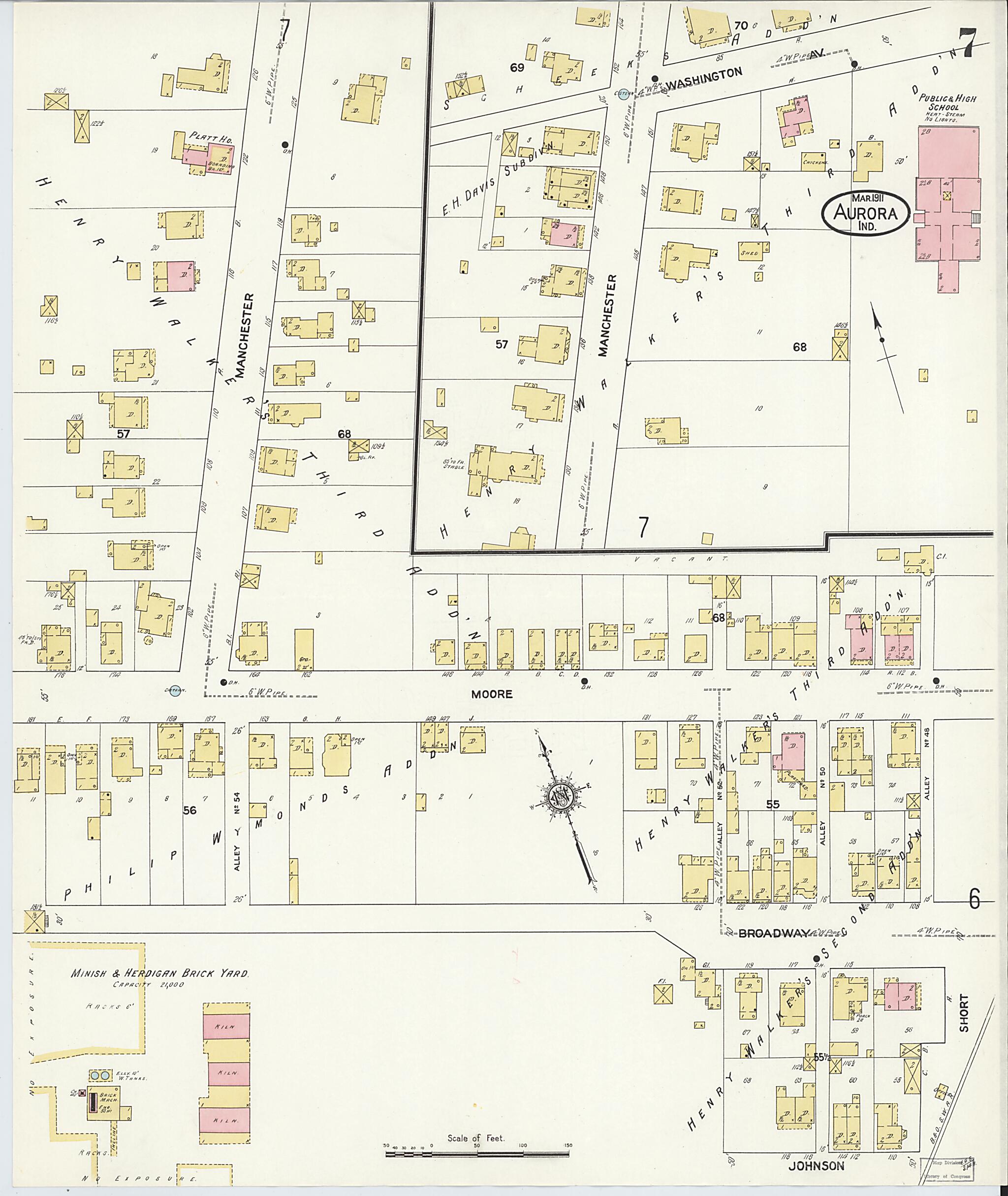 This old map of Aurora, Dearborn County, Indiana was created by Sanborn Map Company in 1911