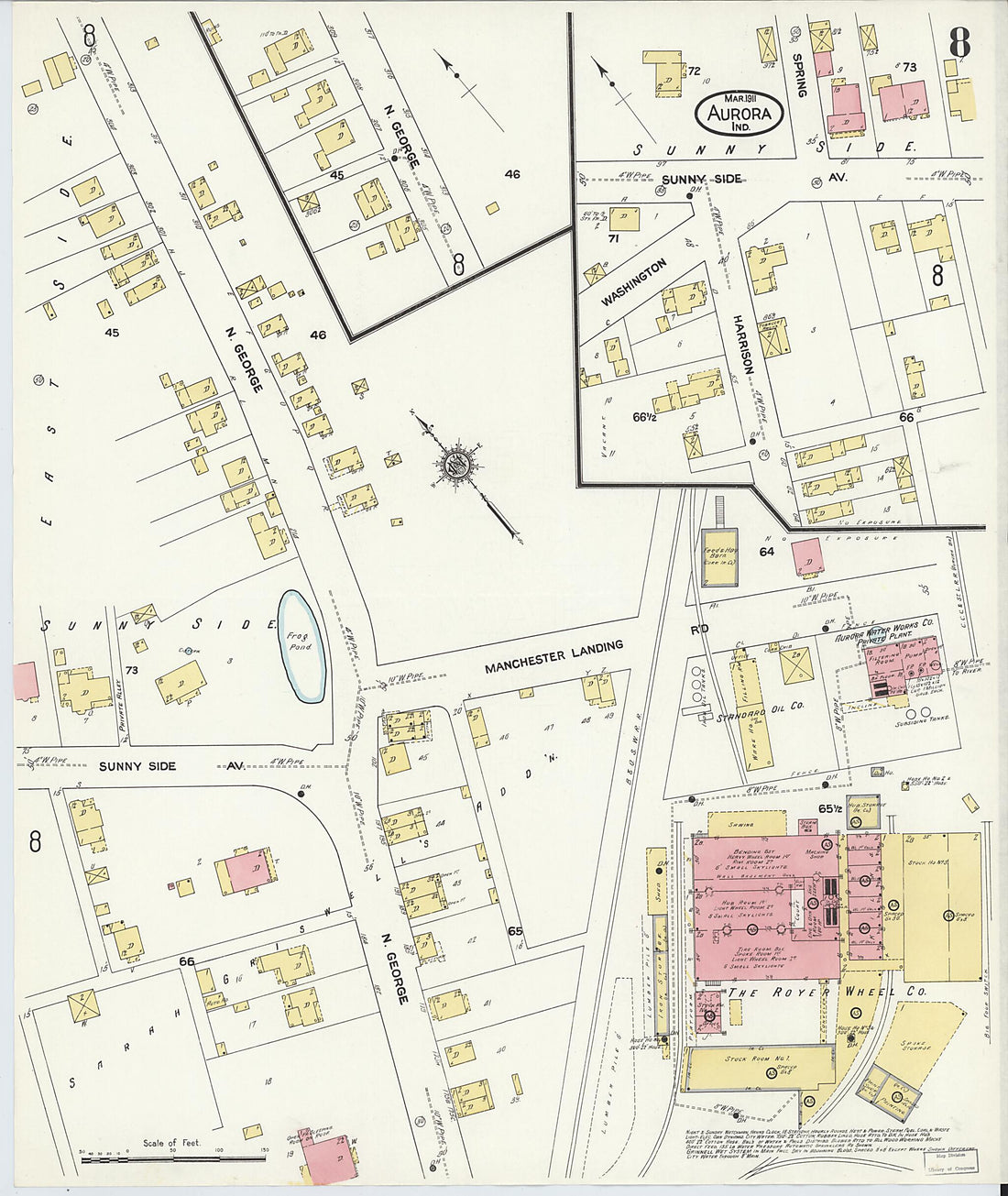 This old map of Aurora, Dearborn County, Indiana was created by Sanborn Map Company in 1911