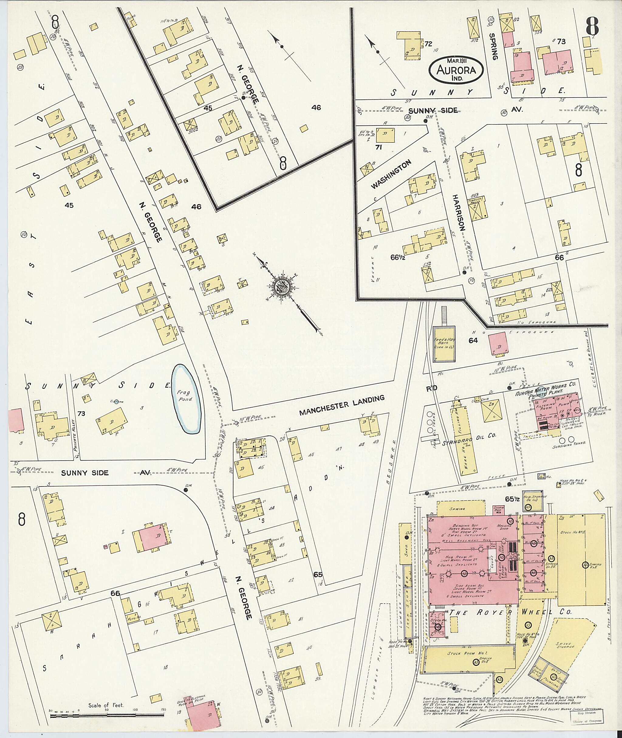 This old map of Aurora, Dearborn County, Indiana was created by Sanborn Map Company in 1911