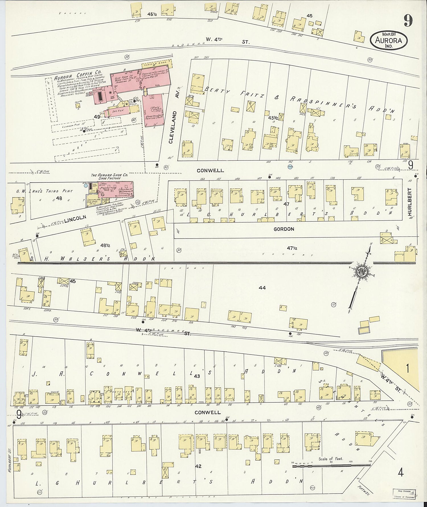 This old map of Aurora, Dearborn County, Indiana was created by Sanborn Map Company in 1911