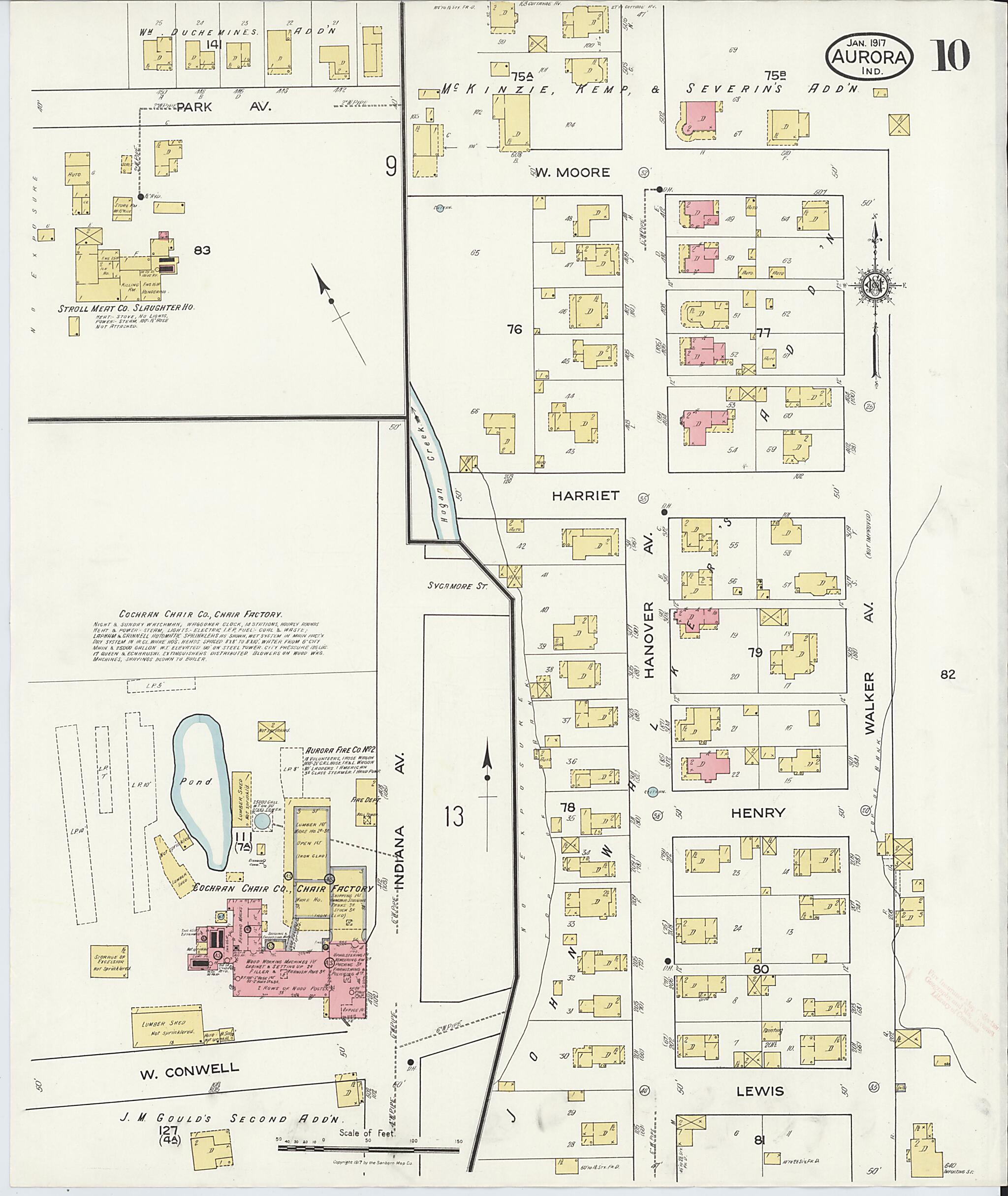 This old map of Aurora, Dearborn County, Indiana was created by Sanborn Map Company in 1917